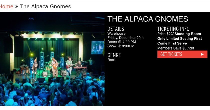 We are ending 2023 at The Warehouse! @ftcpresents The Alpaca Gnomes on Friday Dec 29th for our first ticketed Warehouse show! We are looking forward to ending our musical year with you all!