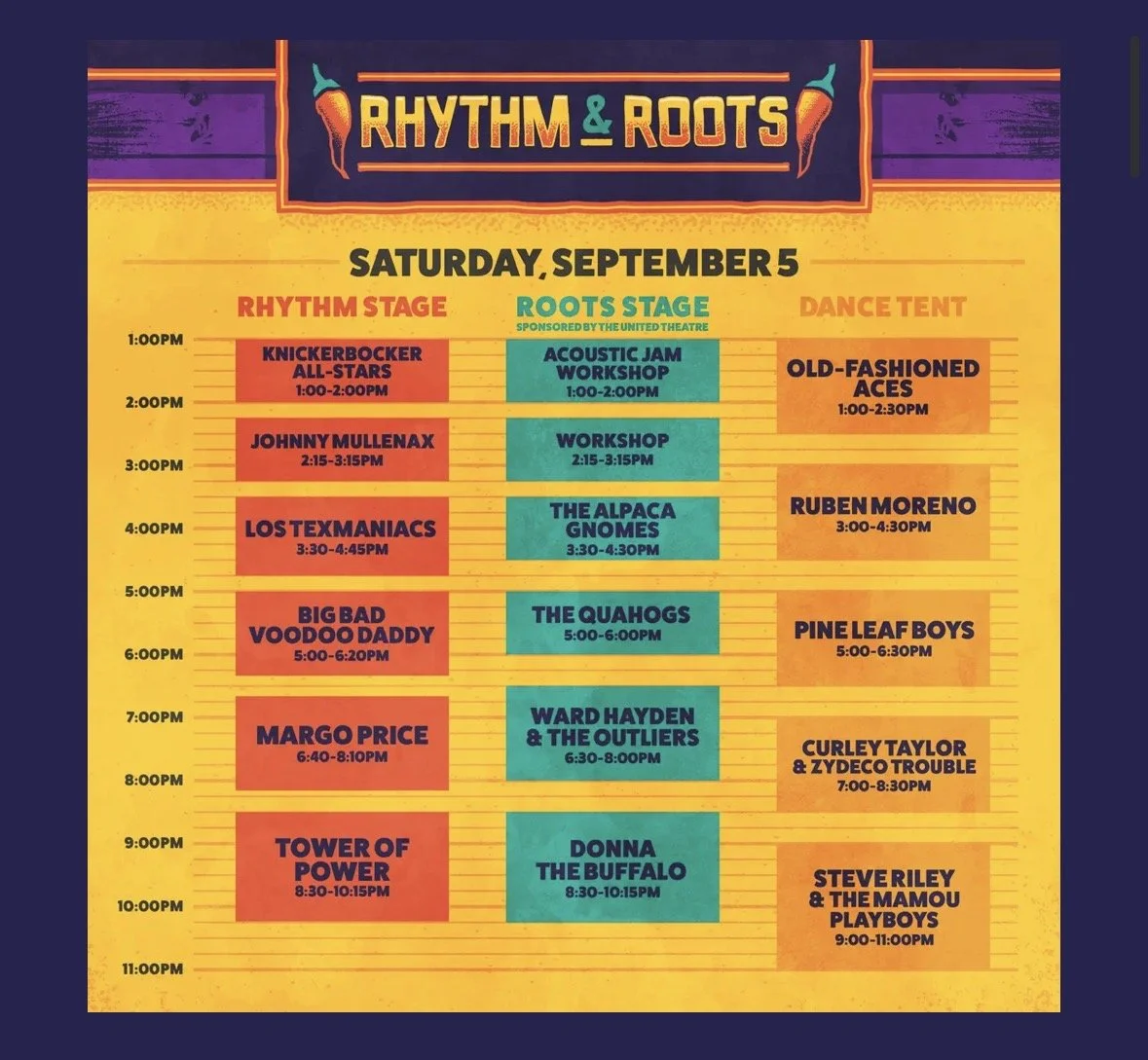 SCHEDULE FOR RHYTHM &amp; ROOTS!