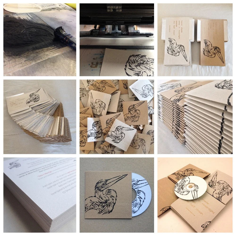 Letterpress and Woodblock Printed CD Cover - Heron Shade by Red Deer Sleeping