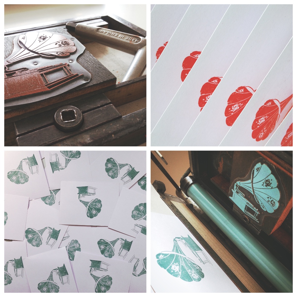Gramophone, locked in the chase, inked up, put in the press and printed on postcards ready to take to Pressing Matters magazine launch.&nbsp;