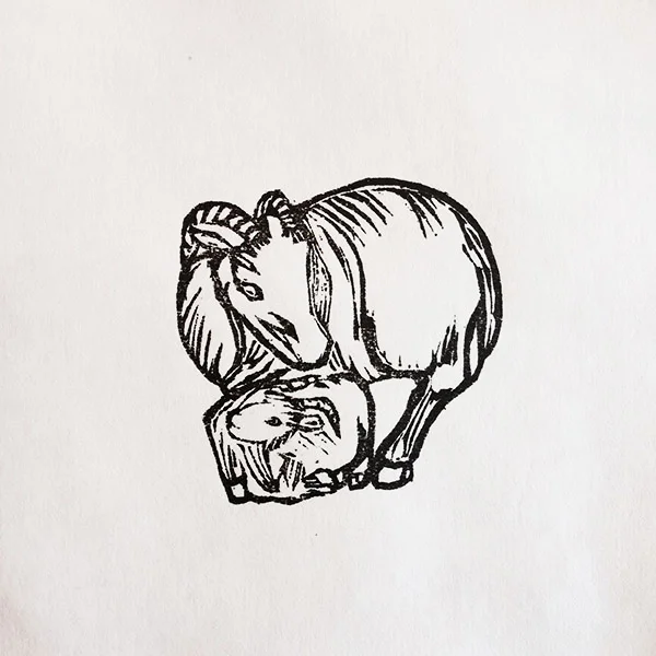 Original netsuke 'Goat with Kid' from The British Museum. Unsigned. Japan.