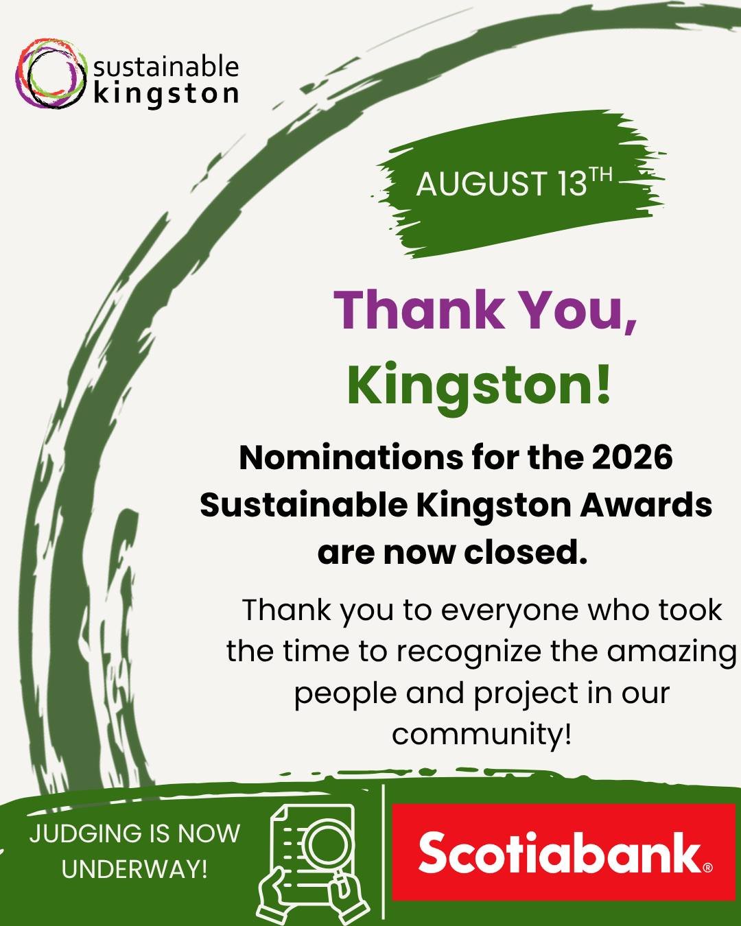 🌱 Thank you, Kingston!

A huge thank you to everyone who took the time to submit a nomination for this year&rsquo;s Sustainable Kingston Awards. We&rsquo;ve been thrilled to hear about the people, organizations, businesses, community groups, and you