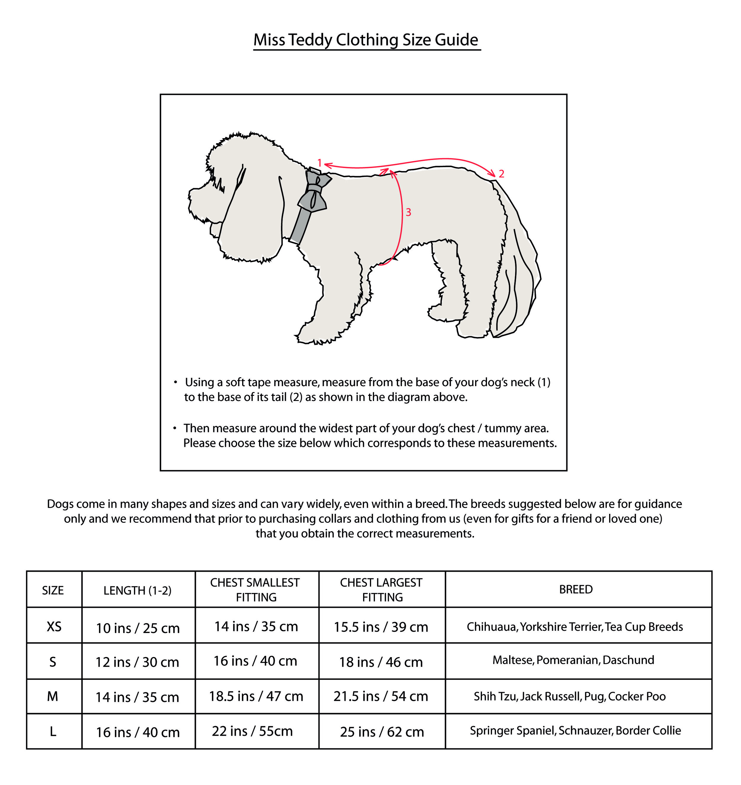 Dog Clothes Size Chart By Breed