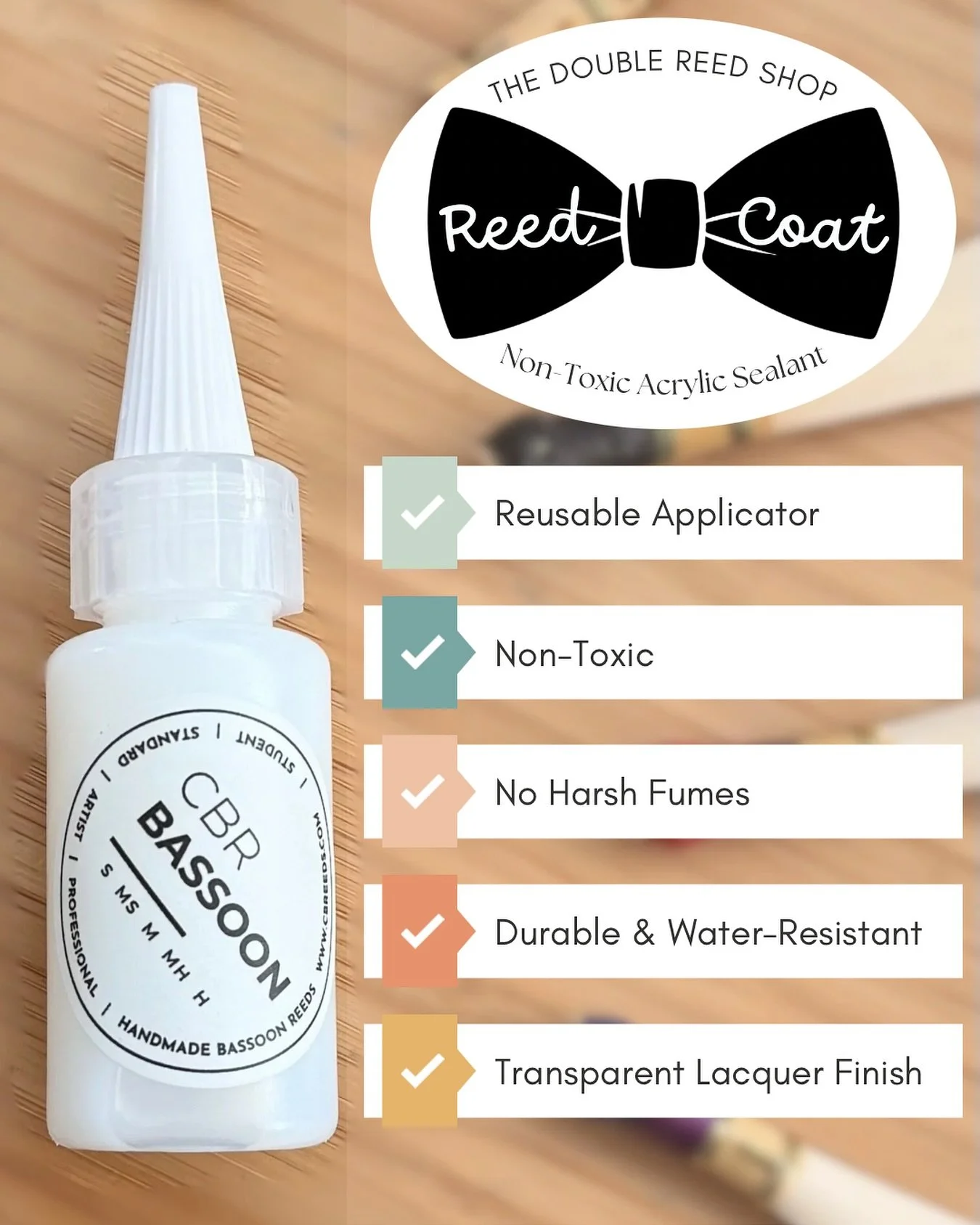 #NewProductAlert Reed Coat Sealant is finally available! Comes in a reusable applicator, non-toxic, no harsh fumes, durable and water-resistant, lacquer finish. #noprop65warning #DoubleReeds #ReedMaking #Bassoon #Oboe #EnglishHorn #Contrabassoon #Bas