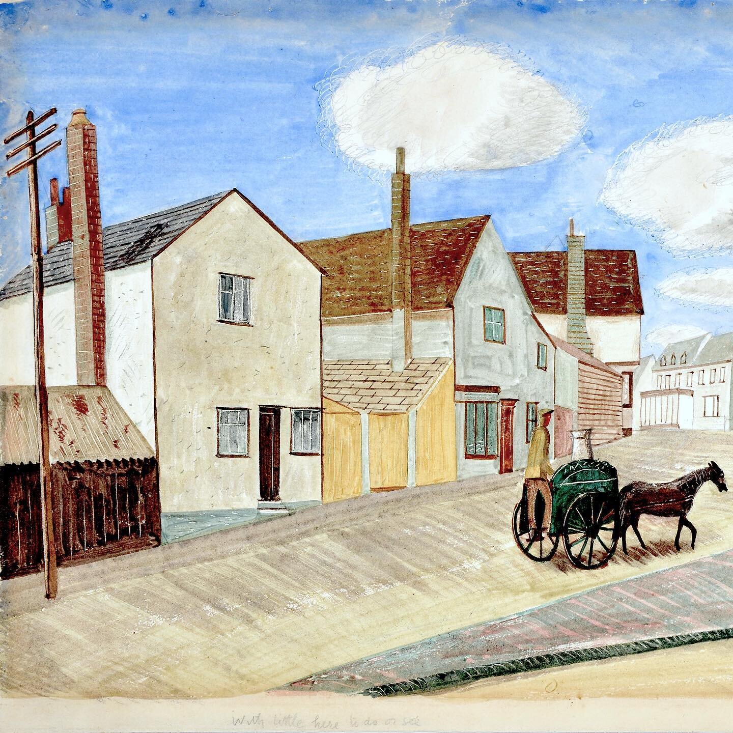 Like a scene from a spaghetti western&hellip;. 

&hellip;.but this is not Arizona, New Mexico or Texas, but Great Bardfield in Essex. 

Edward Bawden beautifully captures a specific moment in time and his use of &lsquo;wide format, flattened perspect