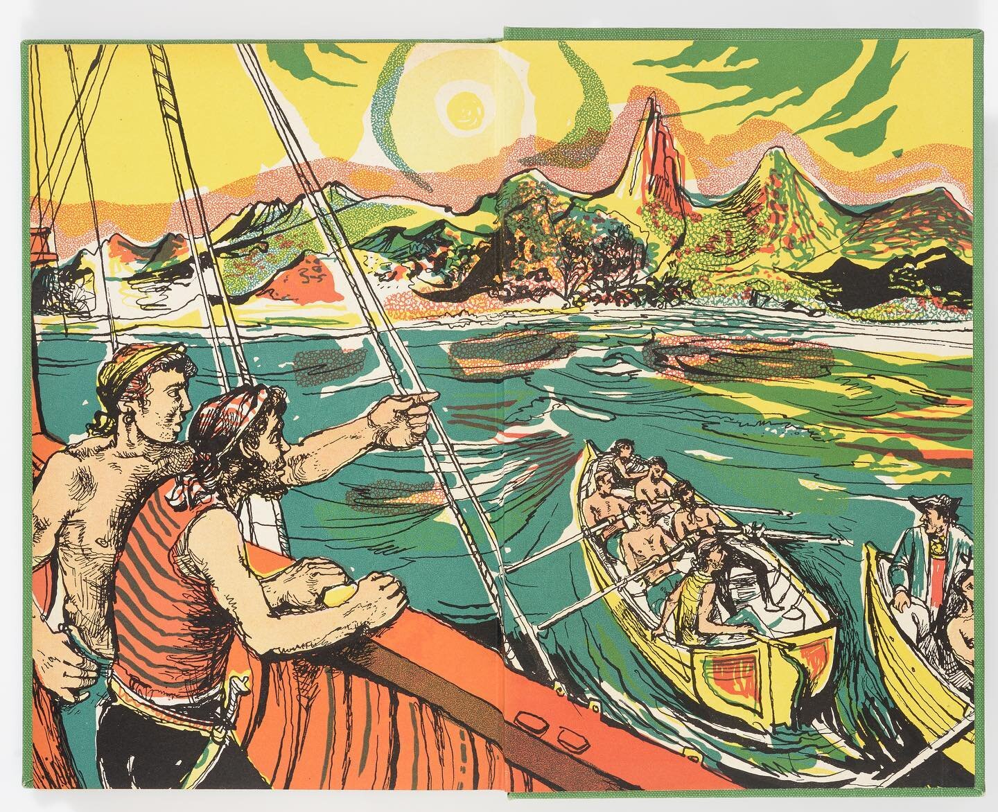 Aaaarrrrgggghhhh!!! Land ahoy me hearties! Splice the mainbrace!

When it comes to colourful endpapers, these two by John Minton for &lsquo;Treasure Island&rsquo; are up there with the best of them. 

They are included in our book on John Minton writ