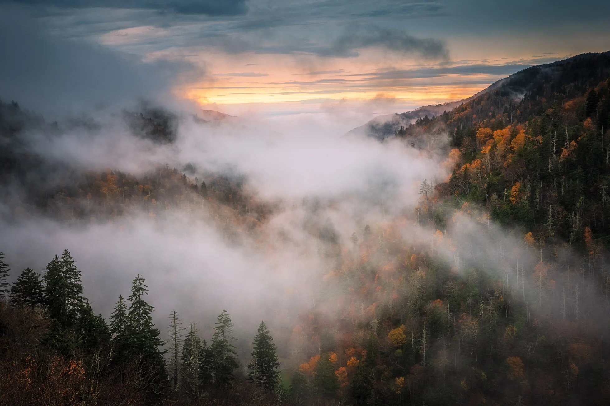 Misty Sunset - Smoky Mountains