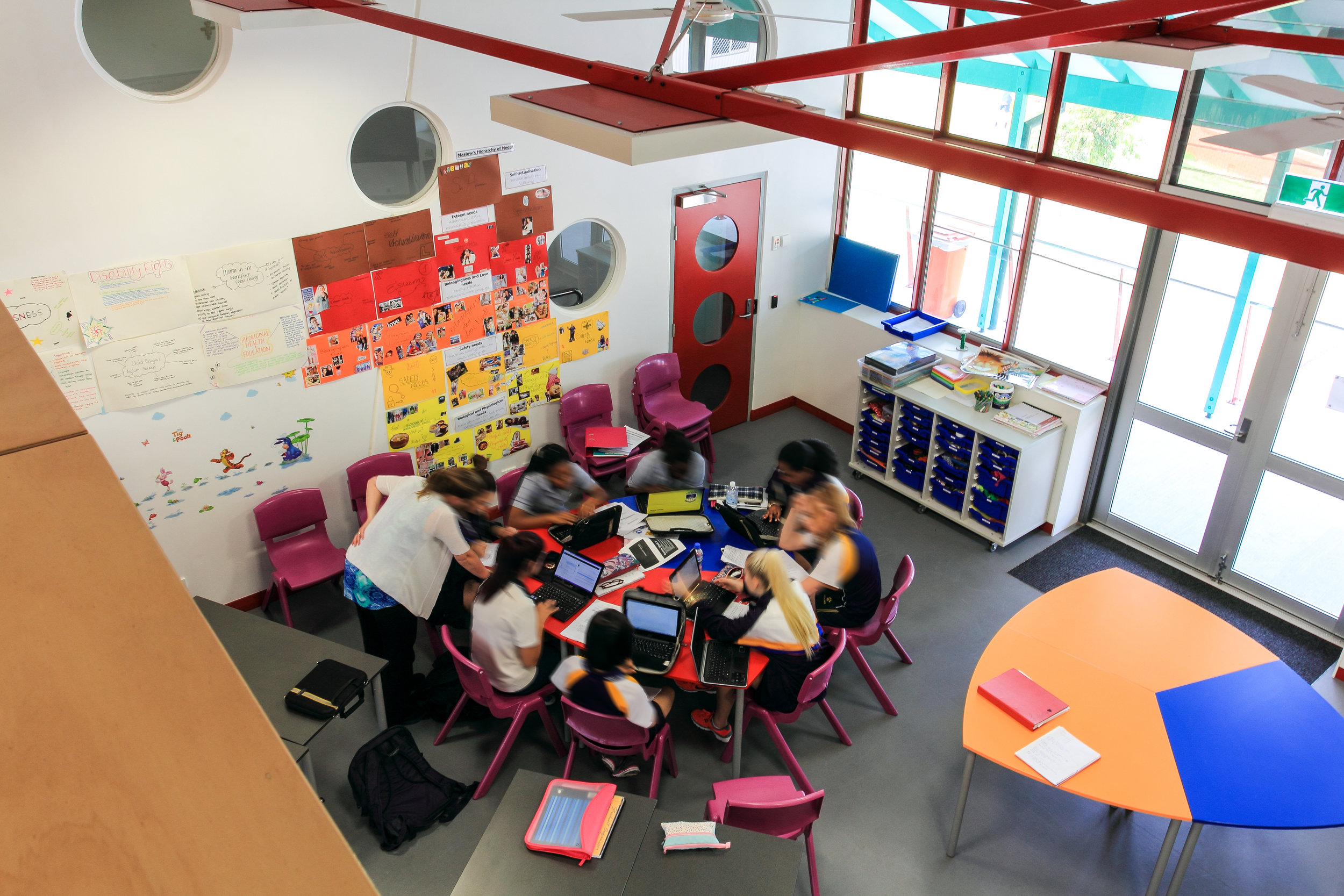 Mercy College Trade Training Centre View From Walkway down on to group of students working .jpg