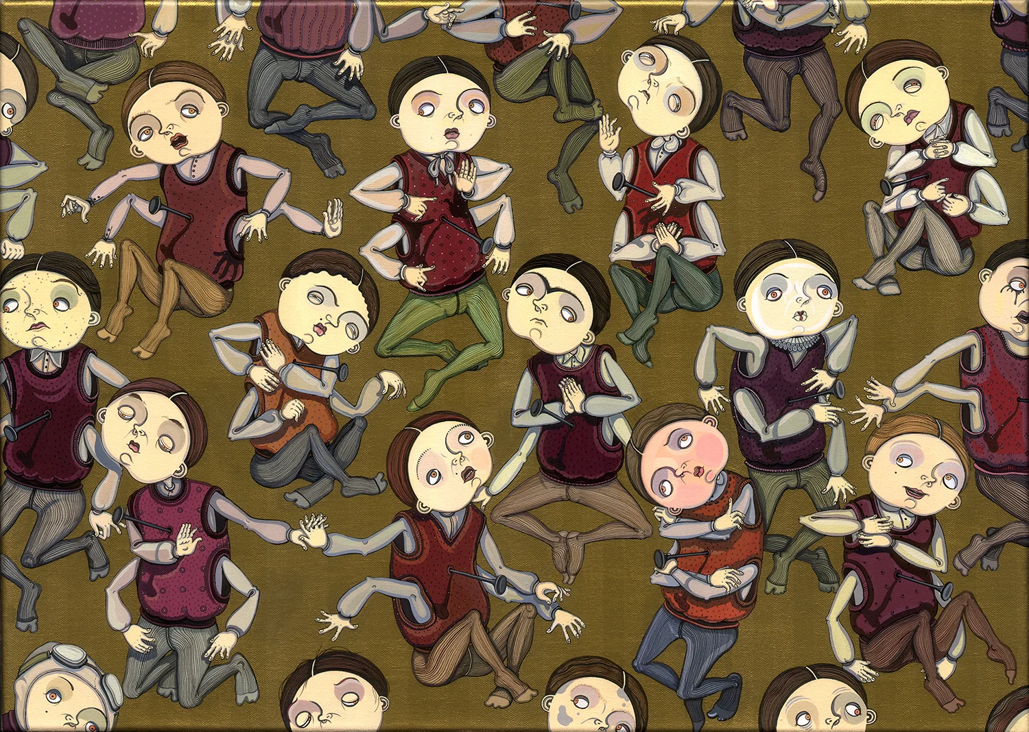 24 Studies of Female Physiognomy. Acrylic and India ink on canvas, 20" x 28", 2010