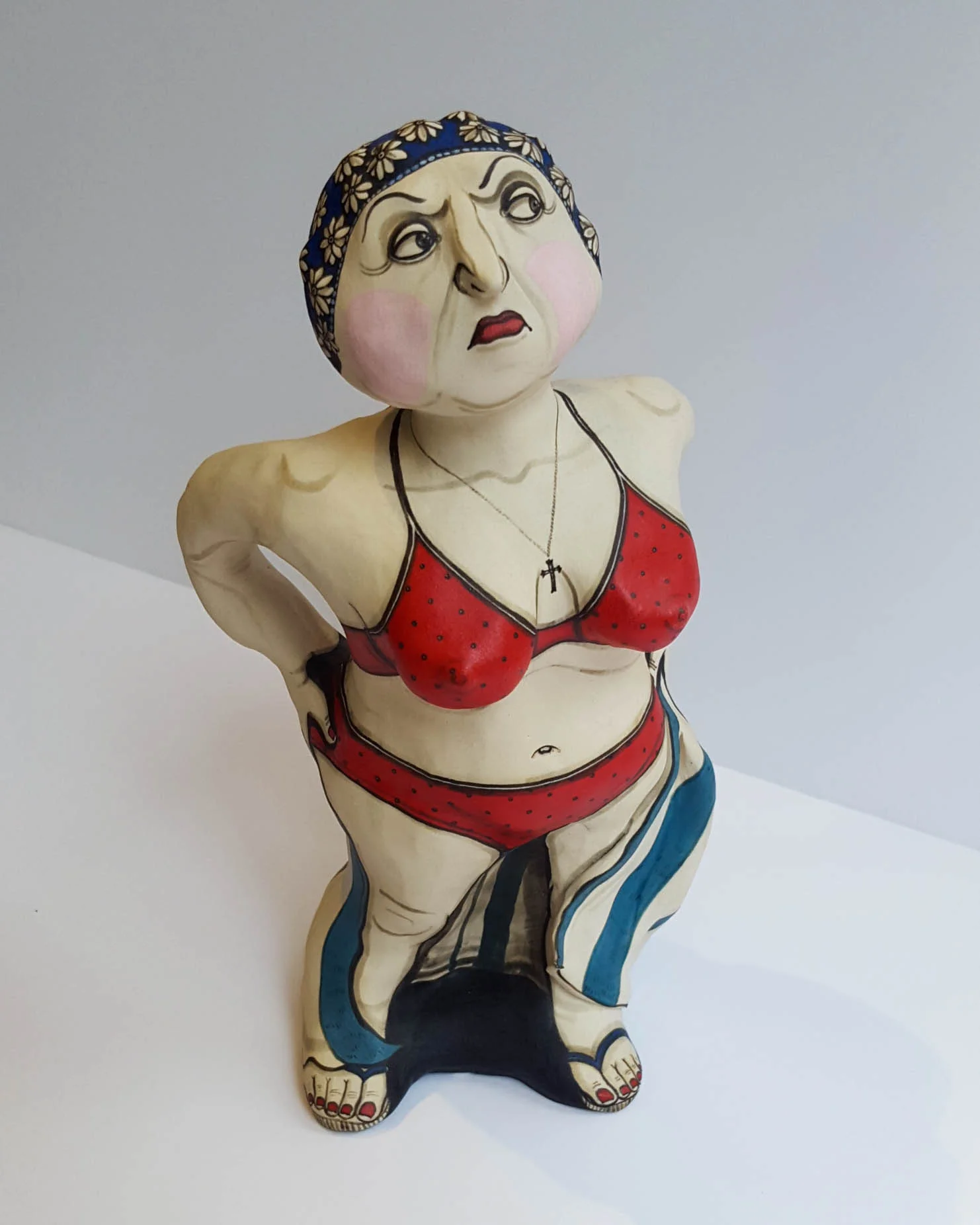 The Bather from Brighton Beach. Stoneware and underglaze, cone 6, 10.5" x 5" x 4", 2016 Private Collection