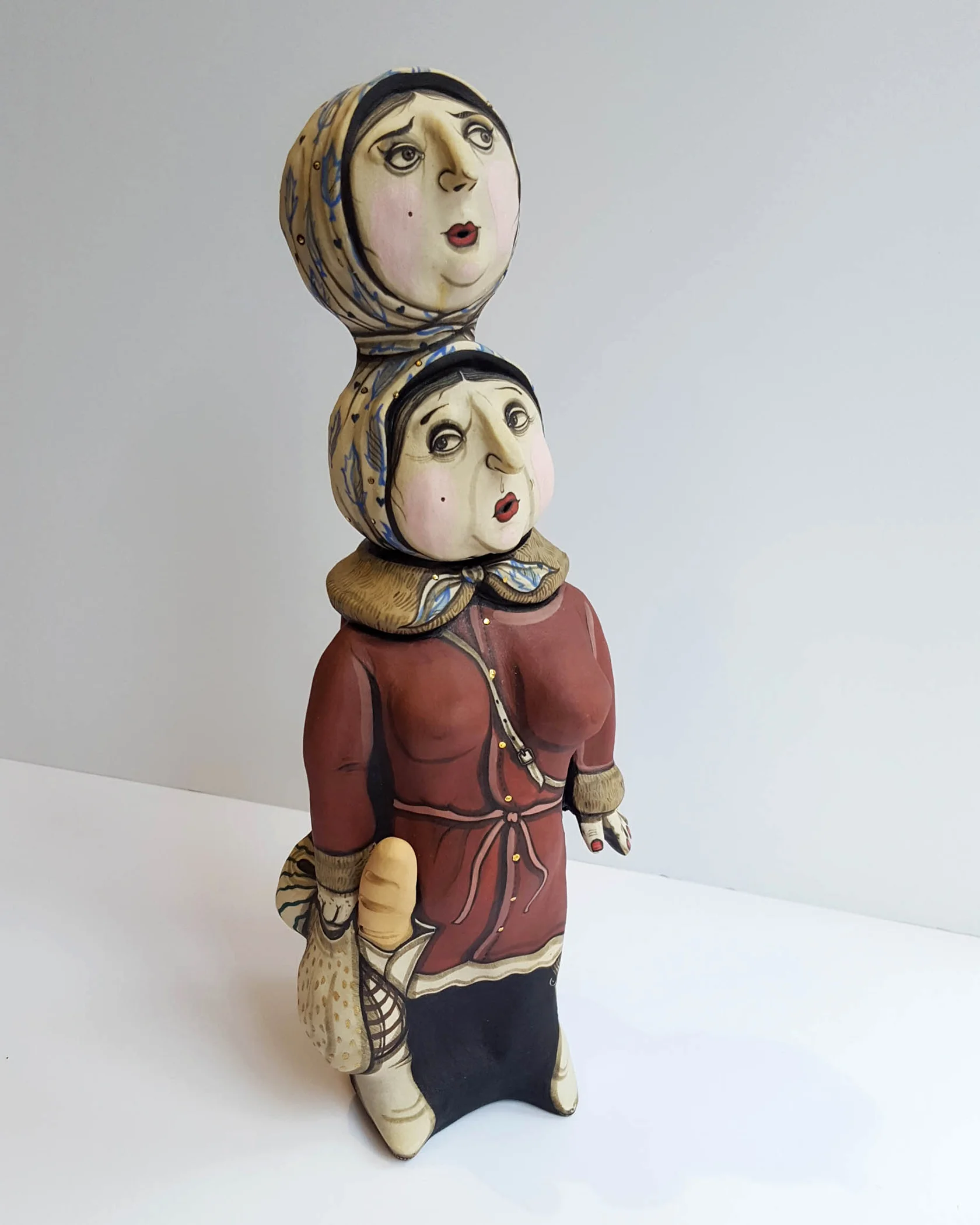 The Second-Guesser. Stoneware and underglaze, cone 6, 10.5" x 5" x 4", 2016 Private Collection