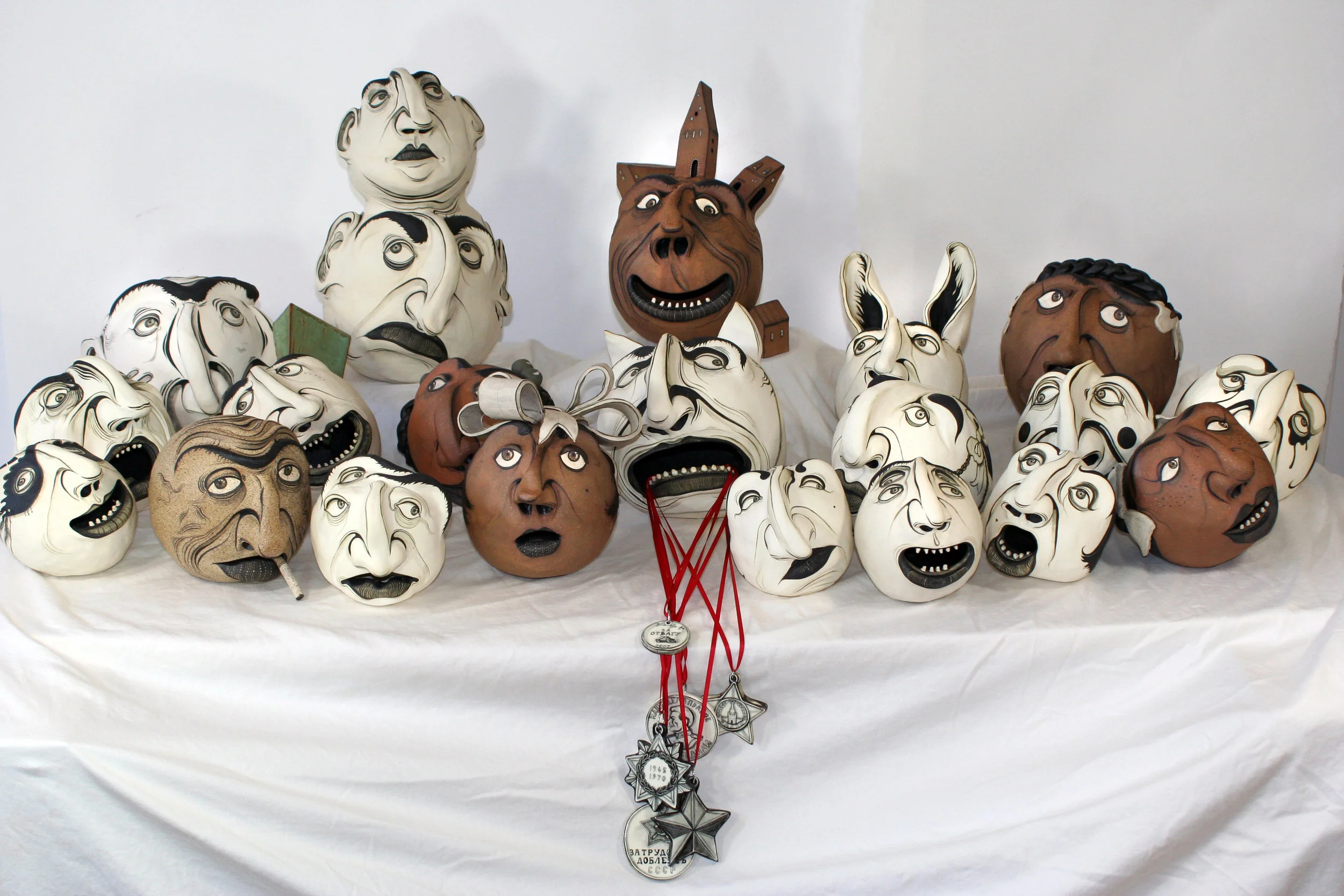 Dinner for Thirty Souls. Stoneware and underglaze, cone 6, variable dimensions, 2014
