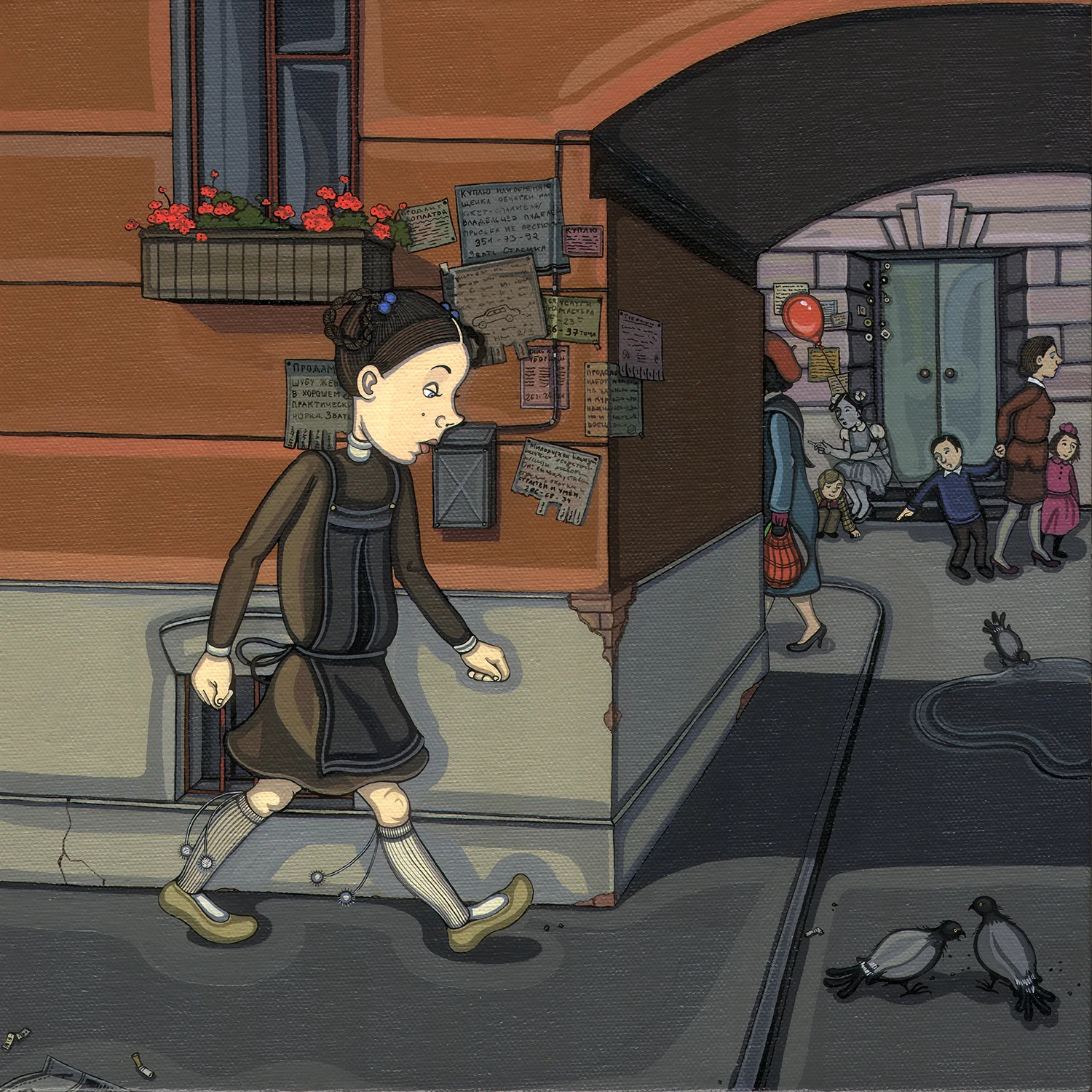  Heading Home. Acrylic and India ink on canvas, 12” x 12”, 2011