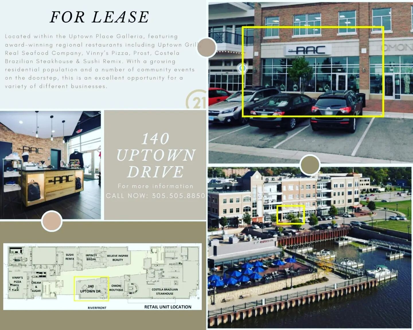 Be amazed at the location of this property for lease.
Located within the Uptown Place Galleria, featuring award-winning regional restaurants including Uptown Grill, Real Seafood Company, Vinny&rsquo;s Pizza, Prost, Costela Brazilian Steakhouse &amp; 