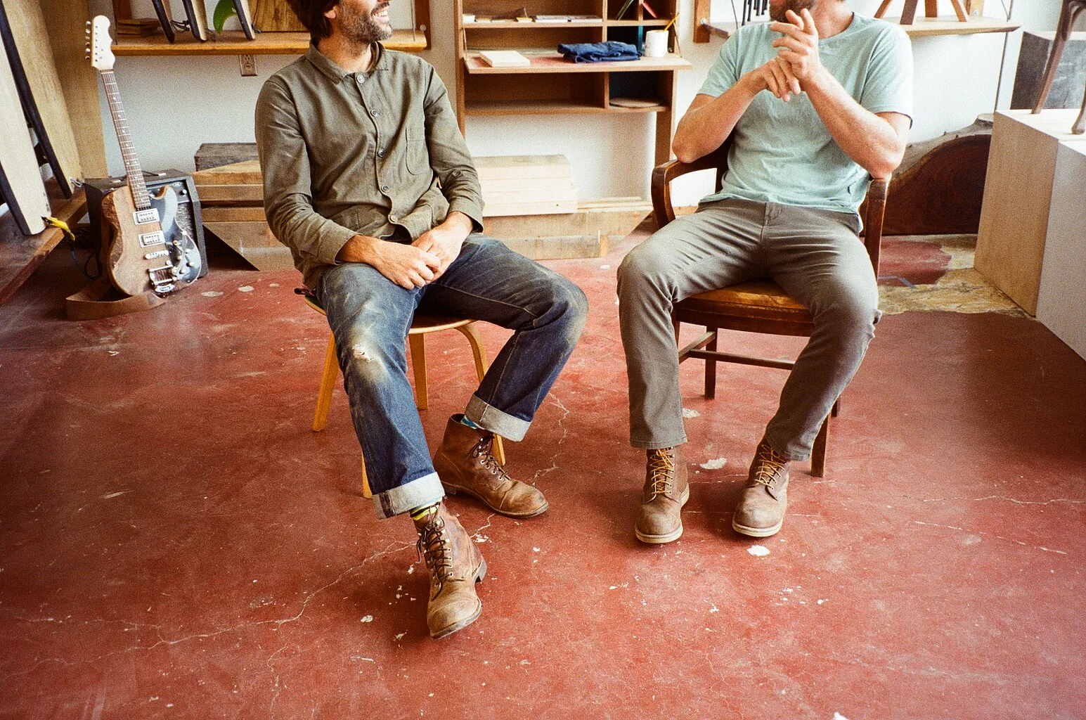 Luke and Danny wearing Red Wing Heritage boots .