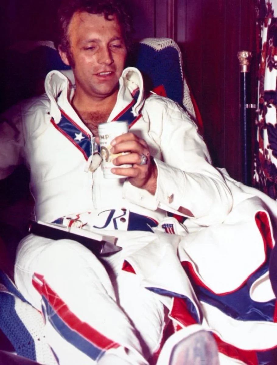 Evel Knievel drinking an Olympia