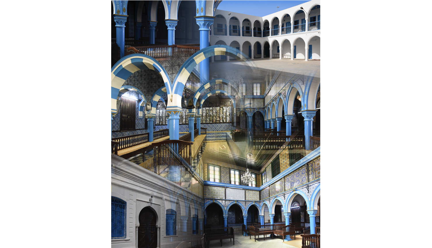   El Ghriba Synagogue at Hara Sghira , 2023, Digital photomontage, 40 x 45 inches 