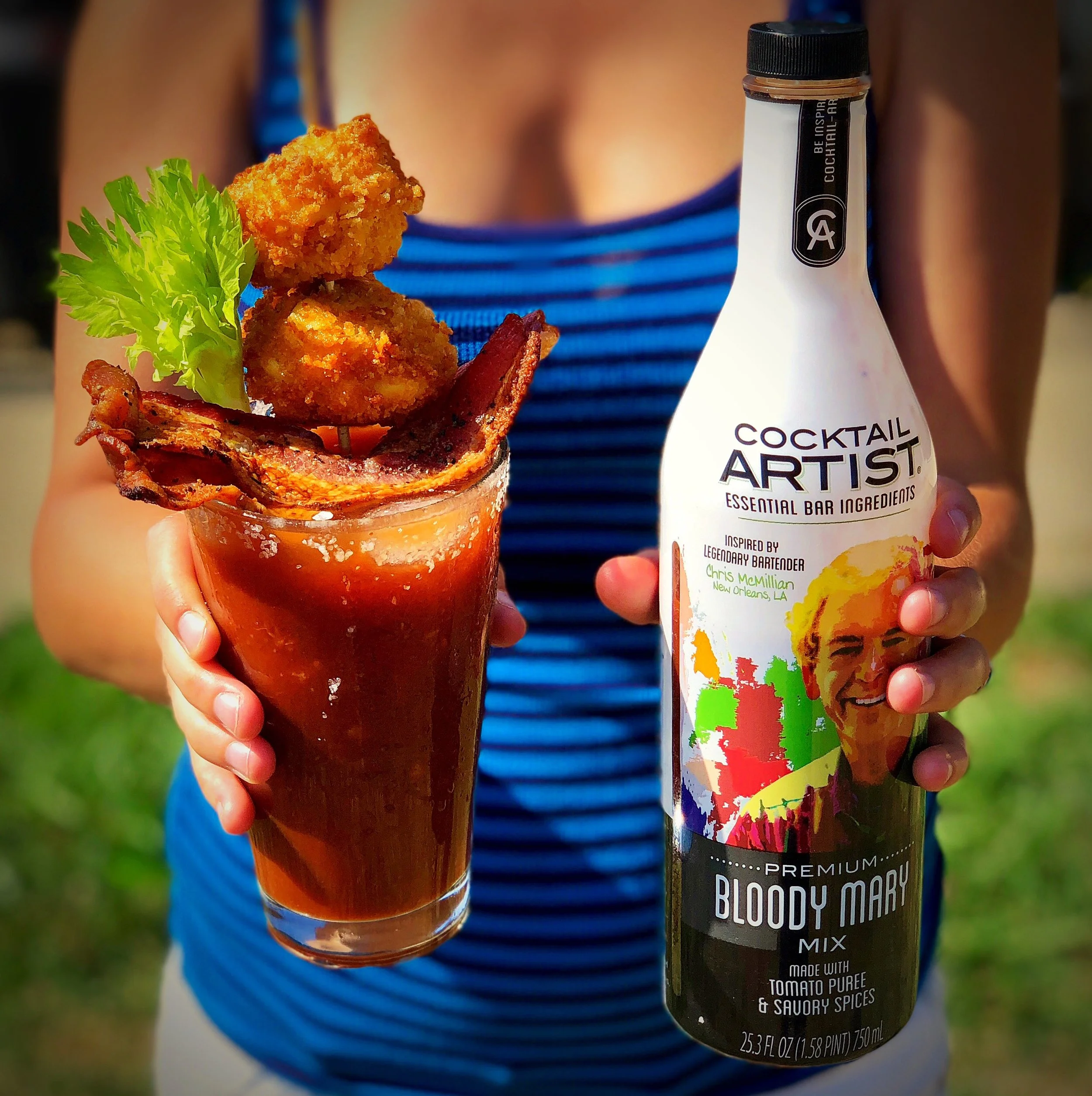 Bacon Bloody Mary Recipe Topped with Mac and Cheese Bites