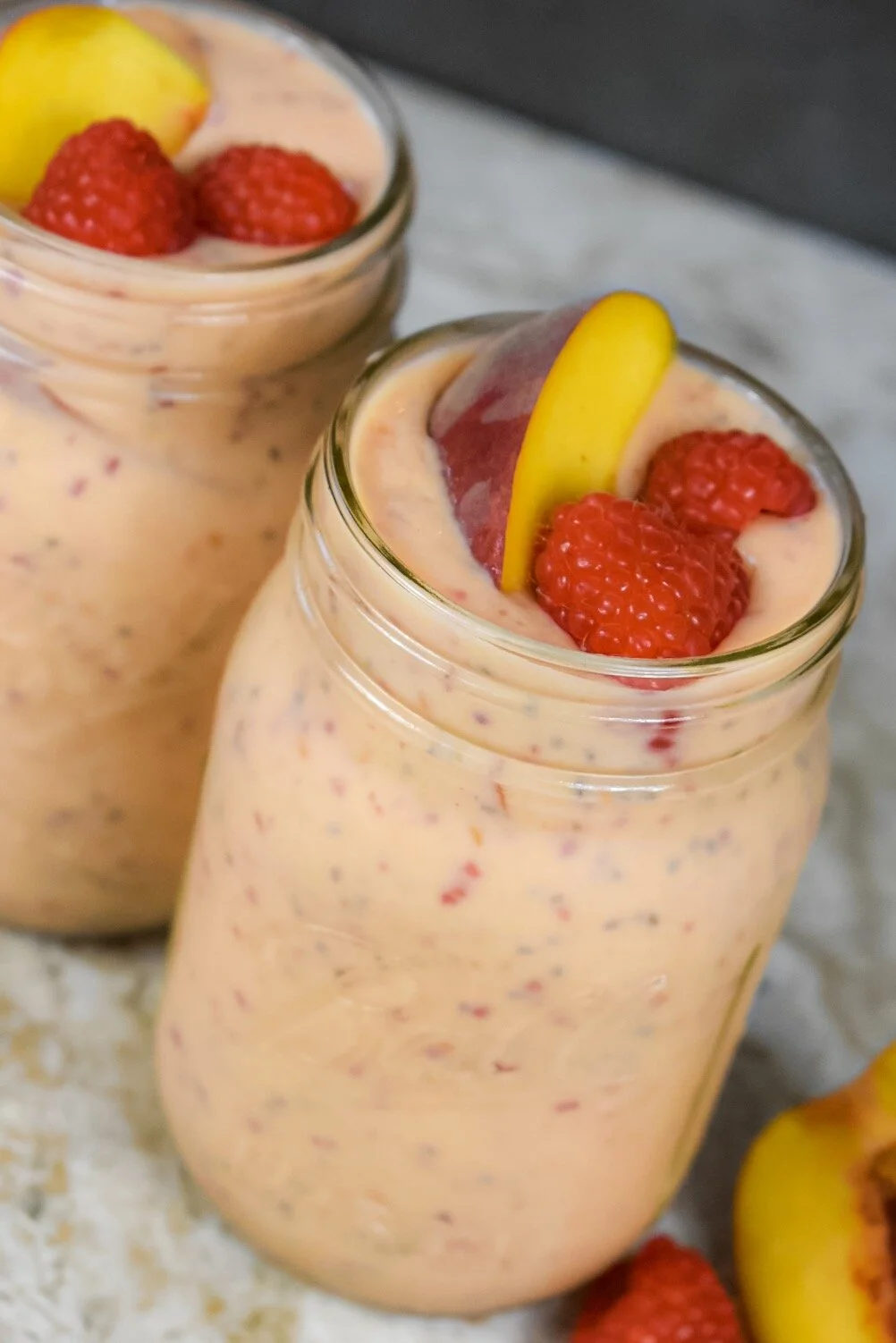 organic peach and raspberry protein smoothie recipe bloody mary obsessed.jpg