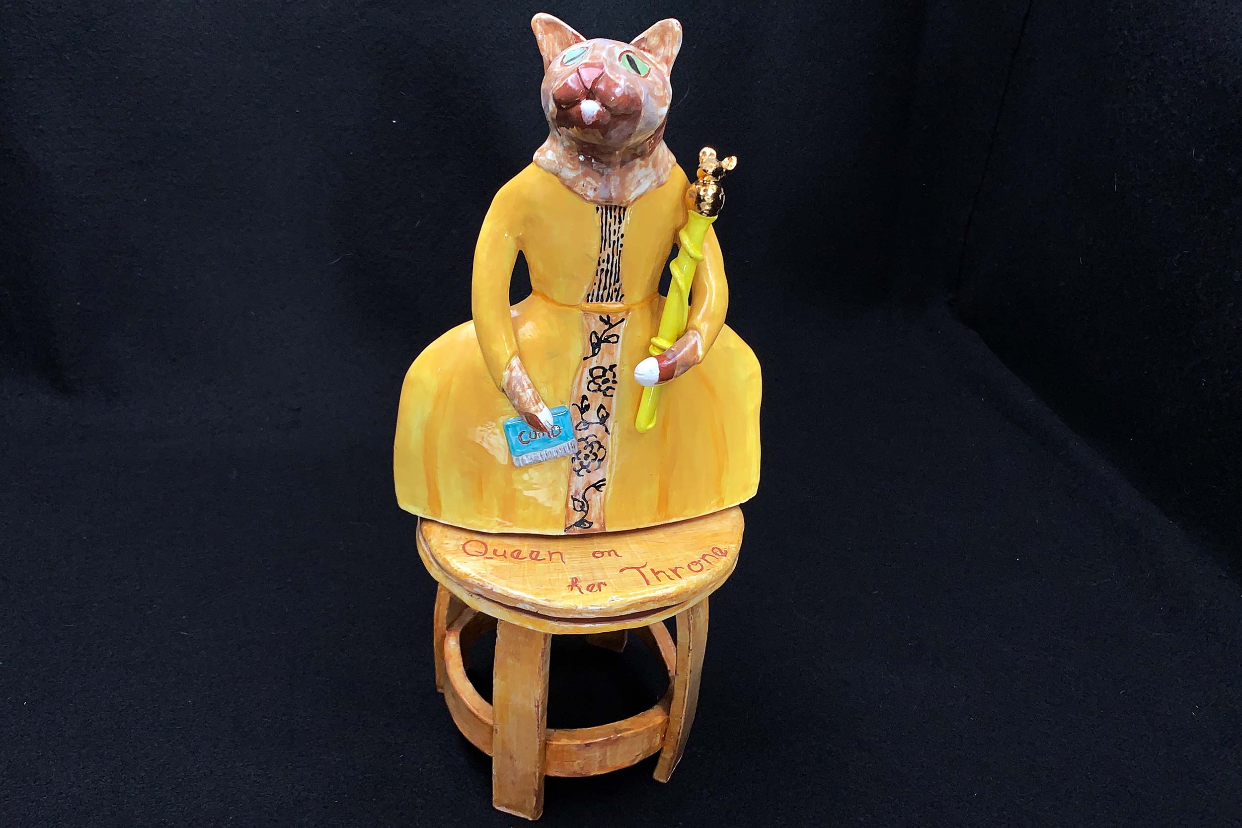 Domesticated Queen Cat Series: Queen on Her Throne - Rebecca Gerendasy Clay - Art