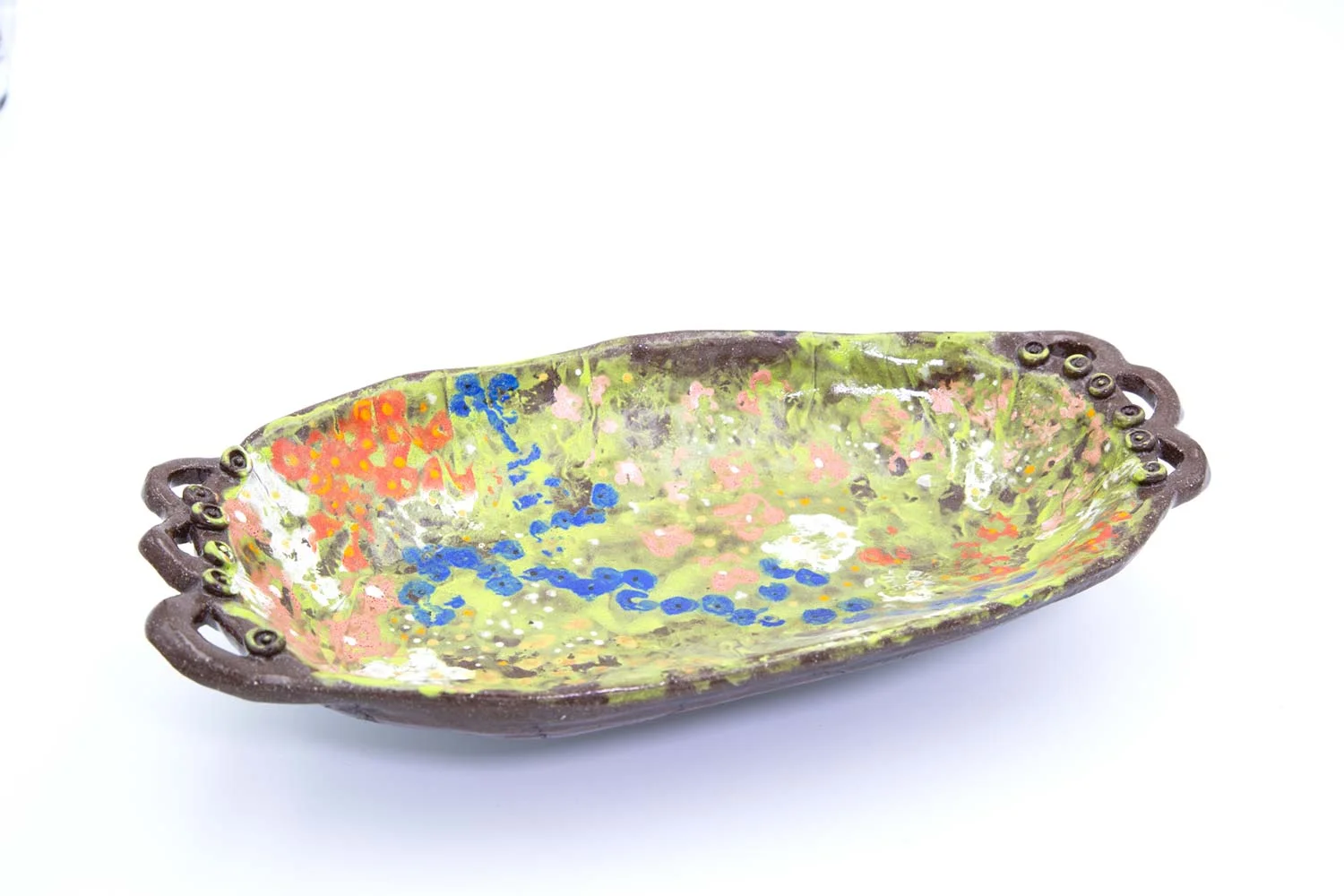 Ceramic Spring Meadow Serving Platter - 14" -Rebecca Gerendasy Clay - Art