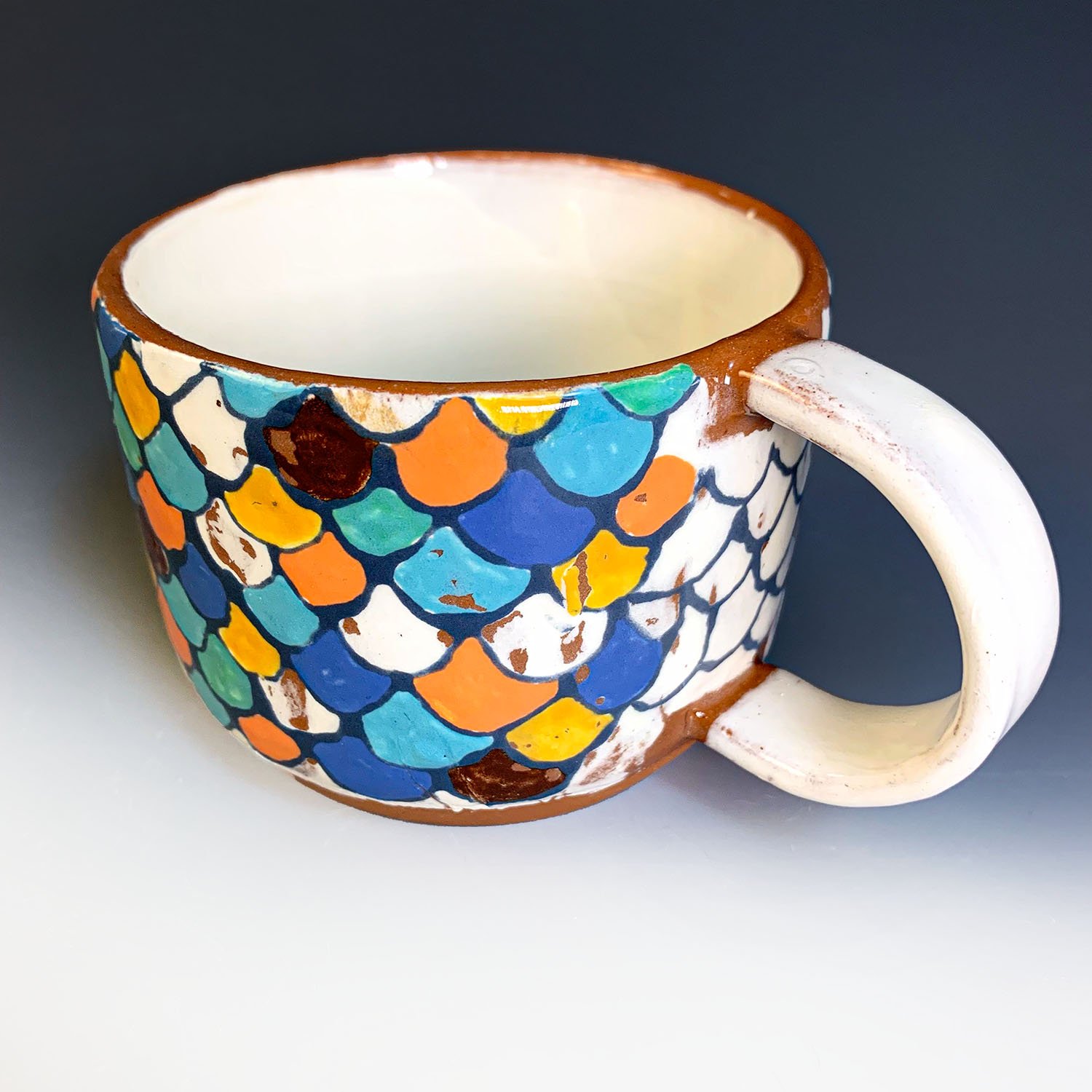 Handbuilt Mug with  stamped scallop detail