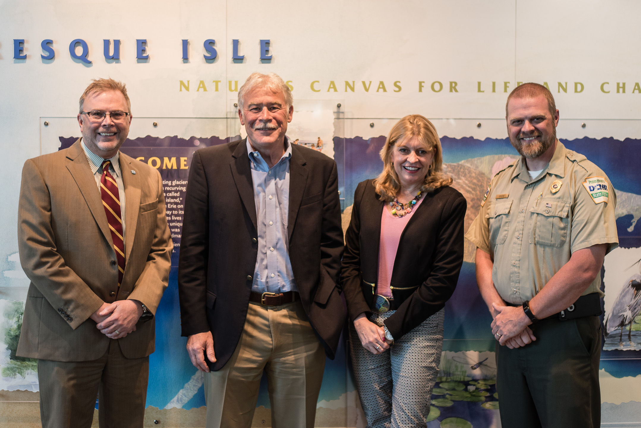 From L-R - TRECF's David Martin, Mike Batchelor, President & Erin Fessler, Vice President of Marketing, Erie Community Foundation and Matt Greene, Operations Manager, Presque Isle State Park.
