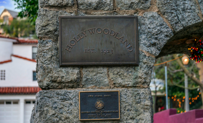 To add to the storybook setting the foothills of Beachwood Canyon host this multi-arched stone-built wall with a nearly-antique plaque reading “HOLLYWOODLAND” (as you probably know, the first iteration of “Hollywood” coined in the 1920′s). It all contributes to the idea that your concept of the Hollywood Hills exists as much in your mind and imagination as it does in reality. Established in 1923 (per the sign), Hollywoodland is hardly the first-generation, everlasting American outpost that the mossy stone, reminiscent of the old-world European cities, would lead you to believe it is.