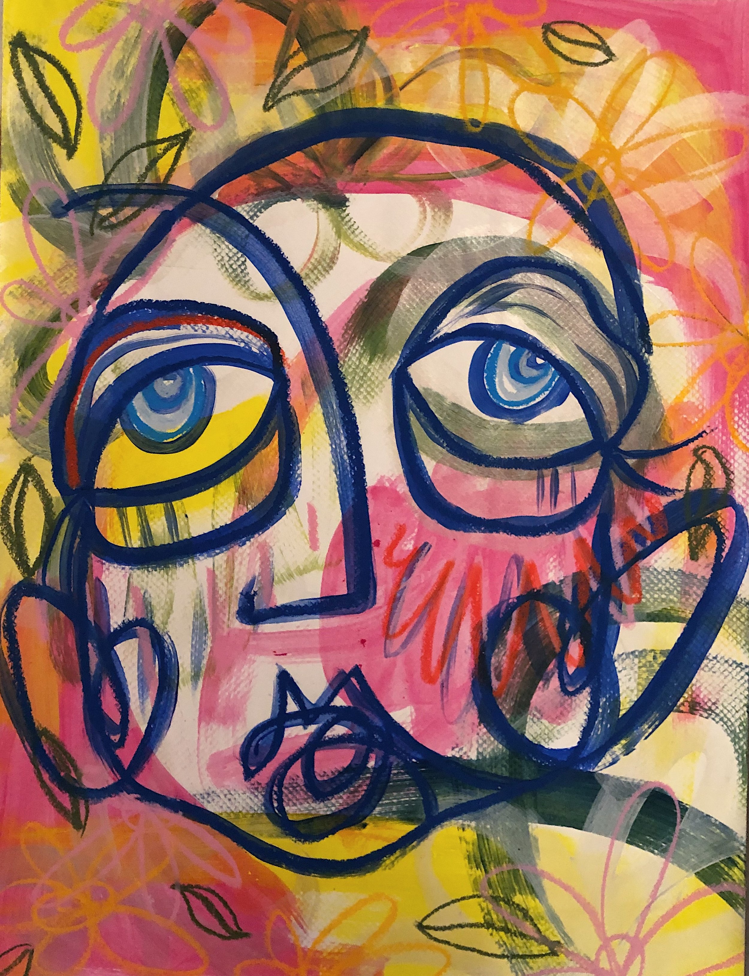 Untitled 14x18” Acrylic paint and oil pastel on paper 2018