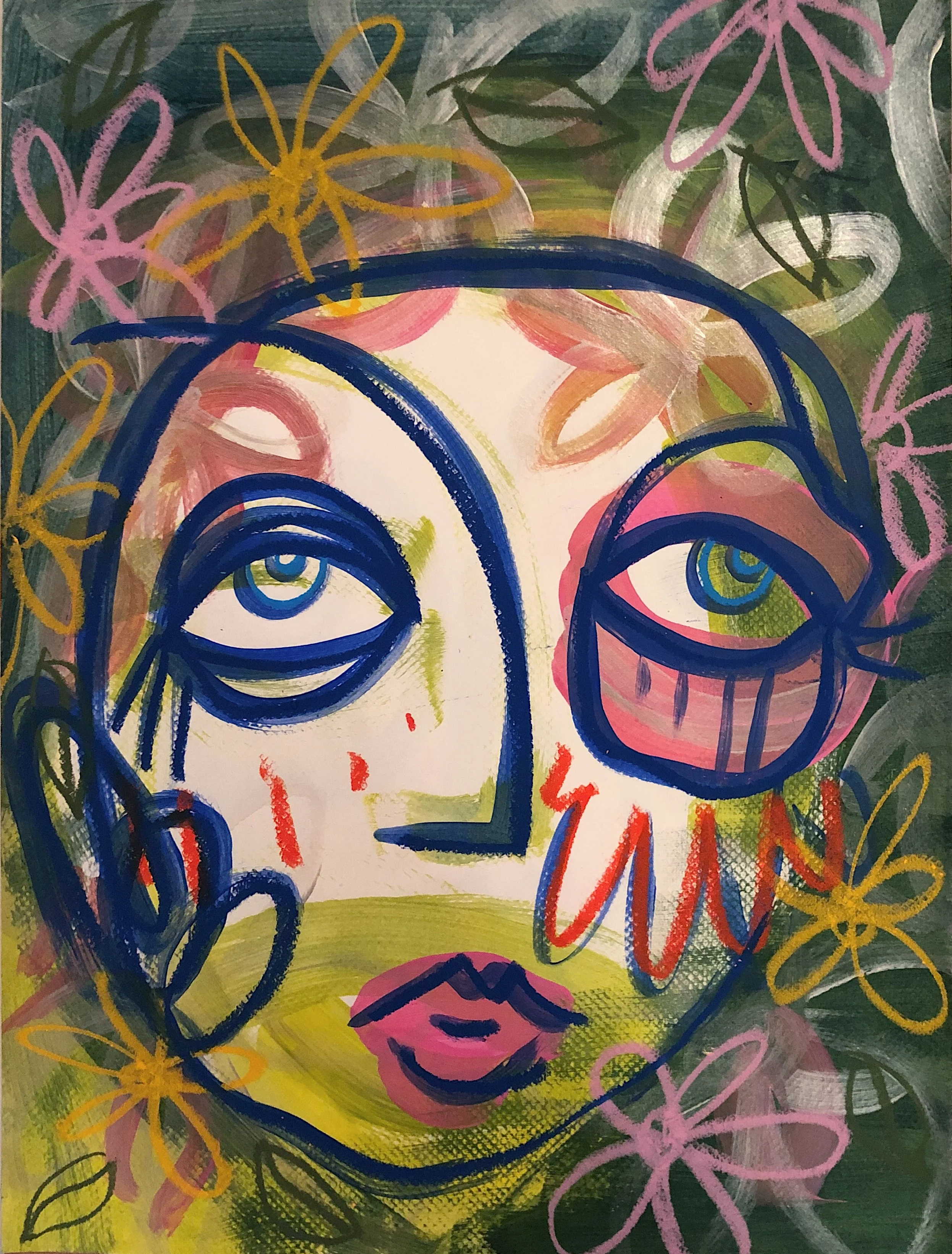 Untitled 14x18” Acrylic paint and oil pastel on paper 2018