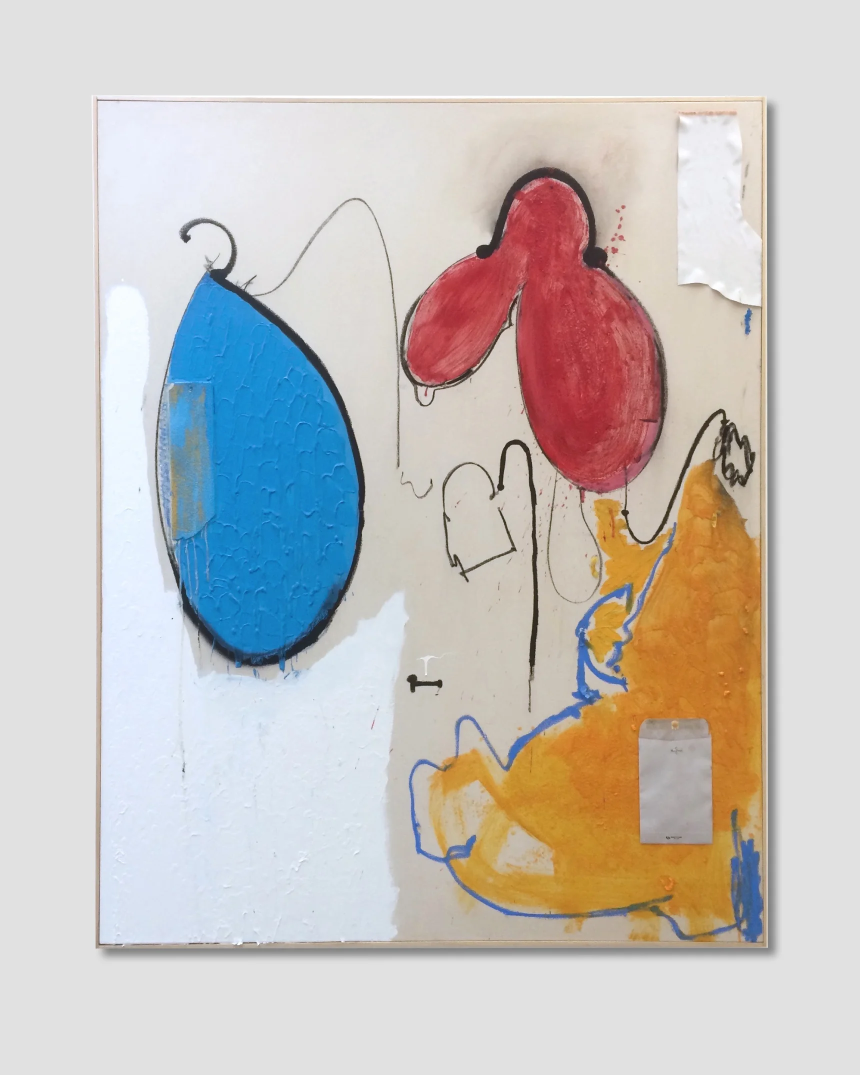 Untitled, Oil, enamel, acrylic, spray paint, nailed thermoplastic and collaged paper on canvas 74.8 in x 59 in, (190 cm x 150 cm)