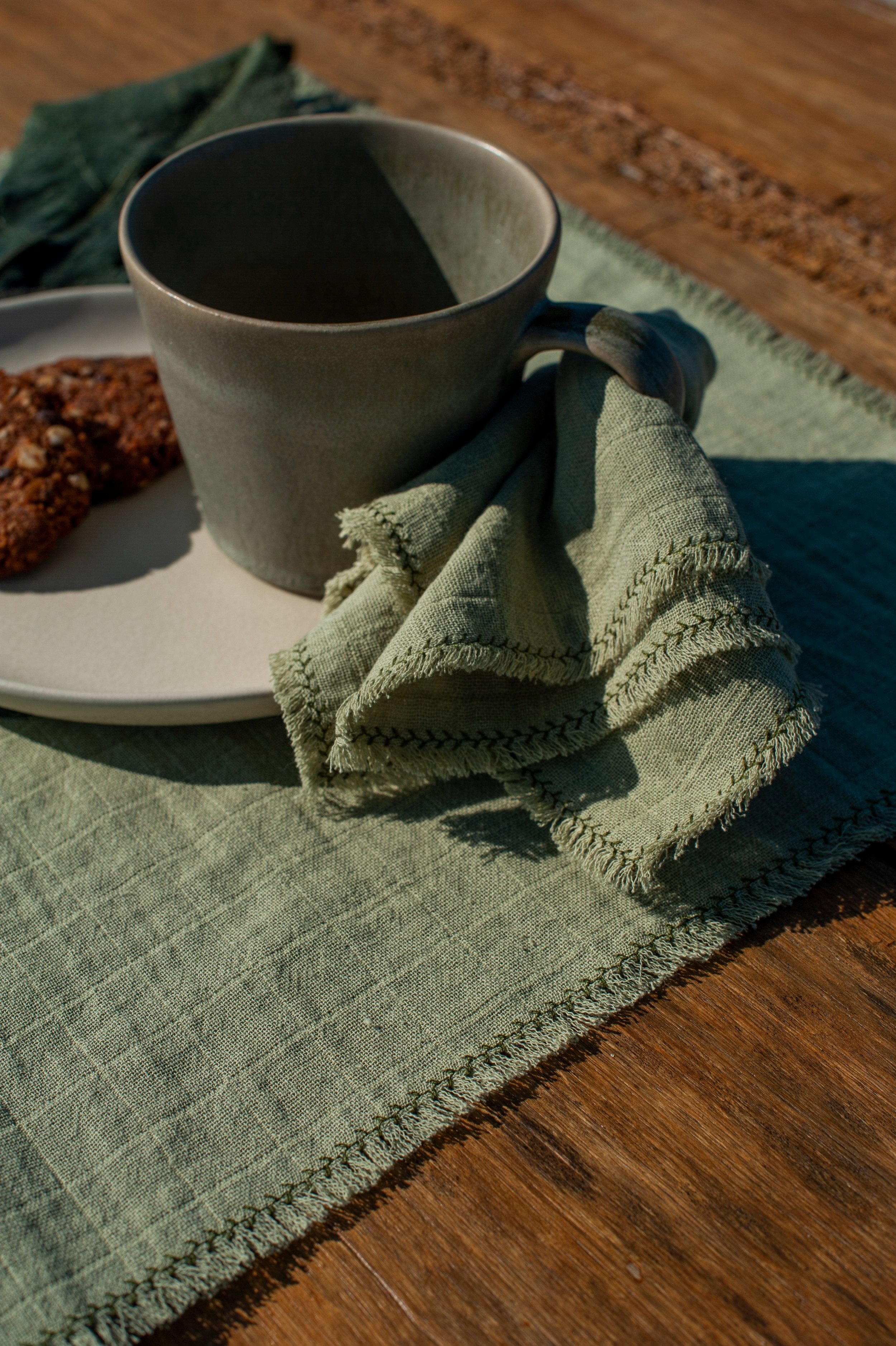Set of 2 Olive Green Napkins Bottle Green Branch