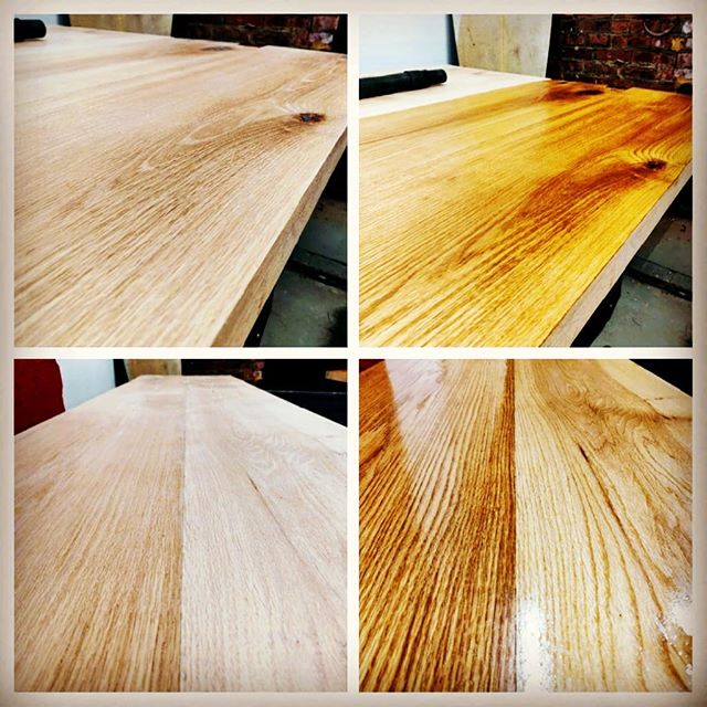 Finish him! #beforeandafter #linseedoil #diyoung #bhtables #oak #woodworking #tabletop