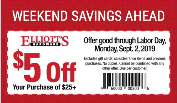 Print this coupon and redeem at Elliott’s Hardware art Fairview Town Center!