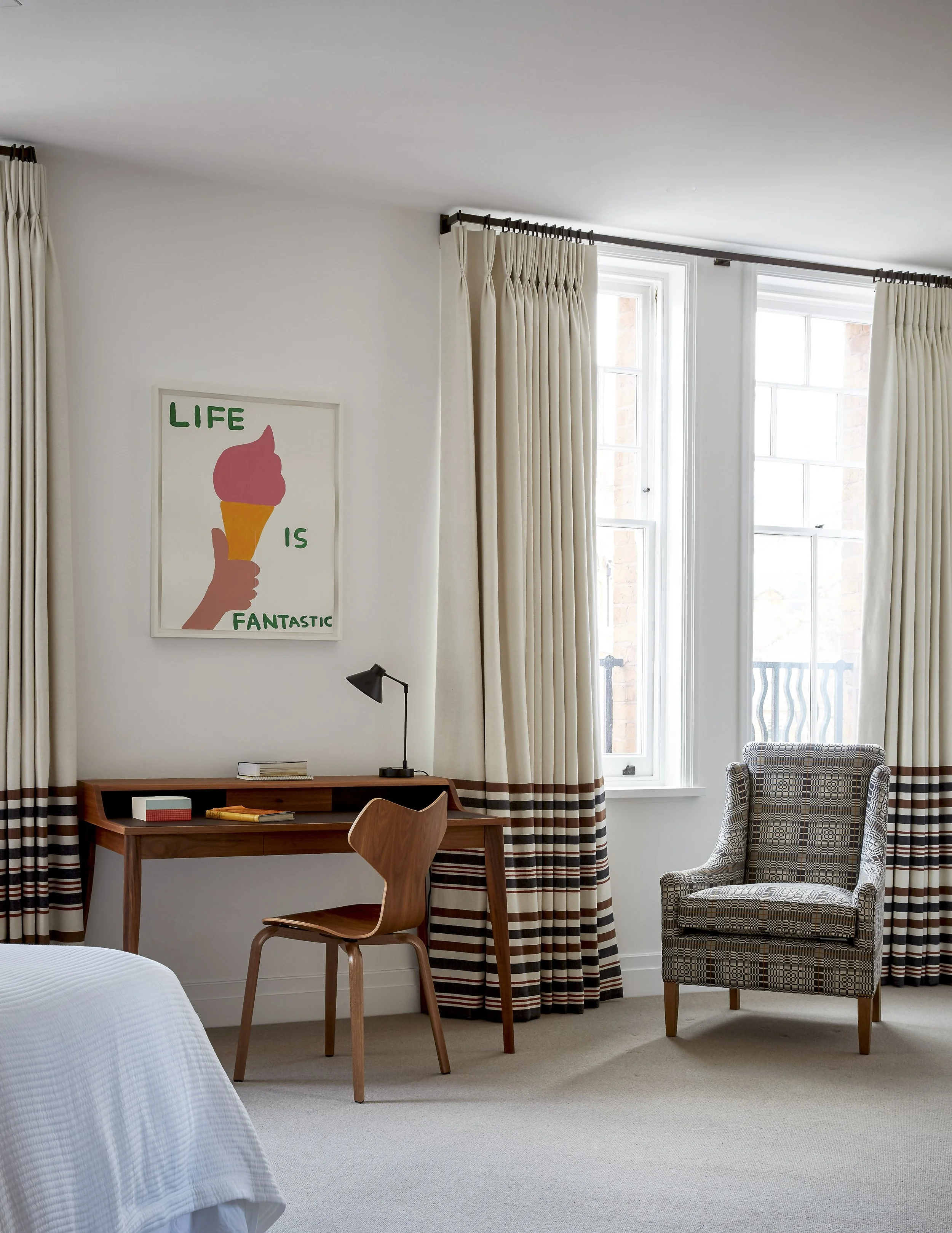 Luxury bedroom with bespoke finishes in Chelsea townhouse refurbishment