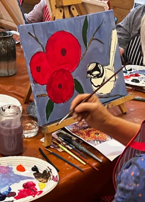 PAINT &amp; SIP WORKSHOP ||blue wrens and flowering gums
