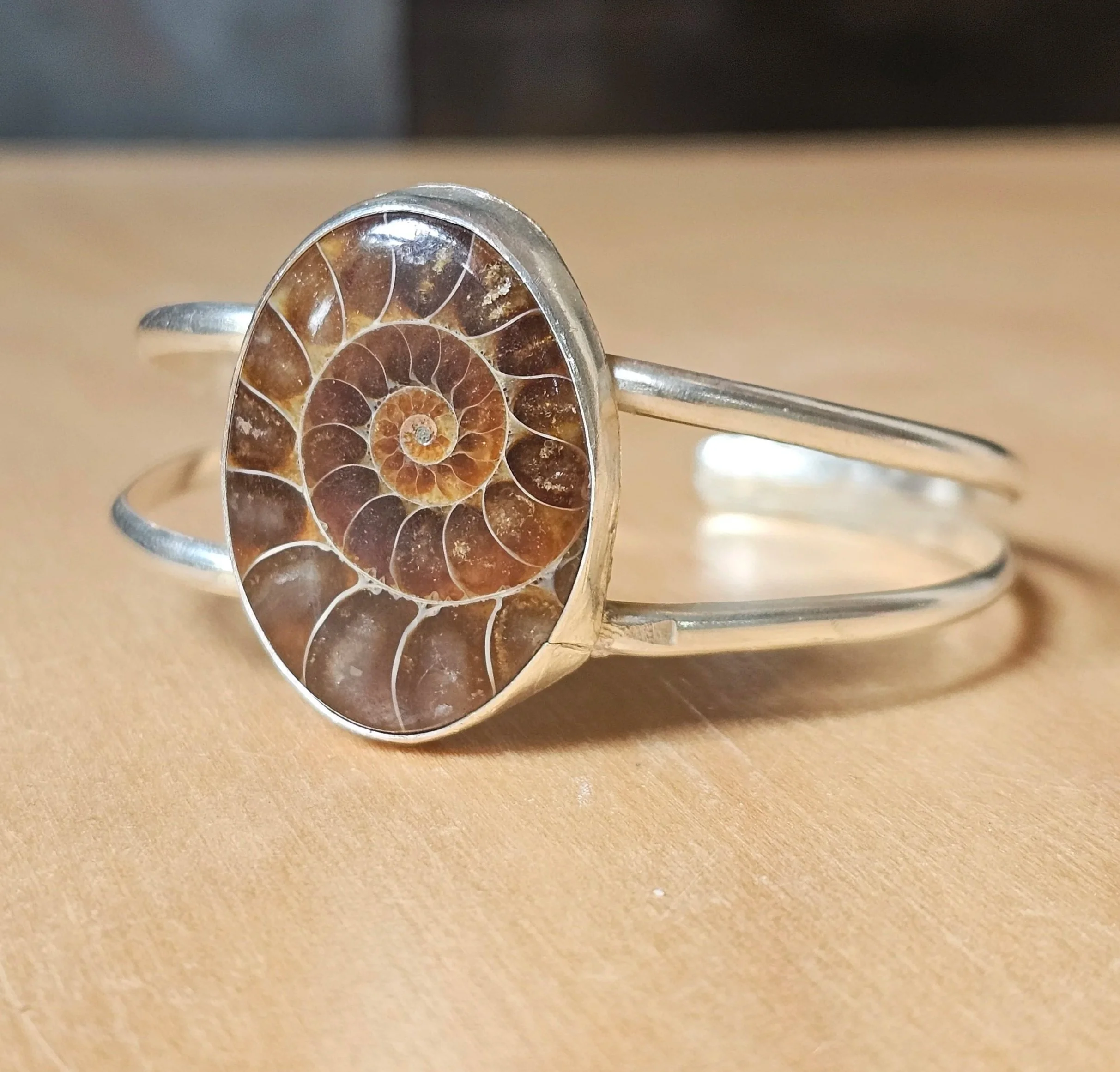 Sterling silver and ammonite shell