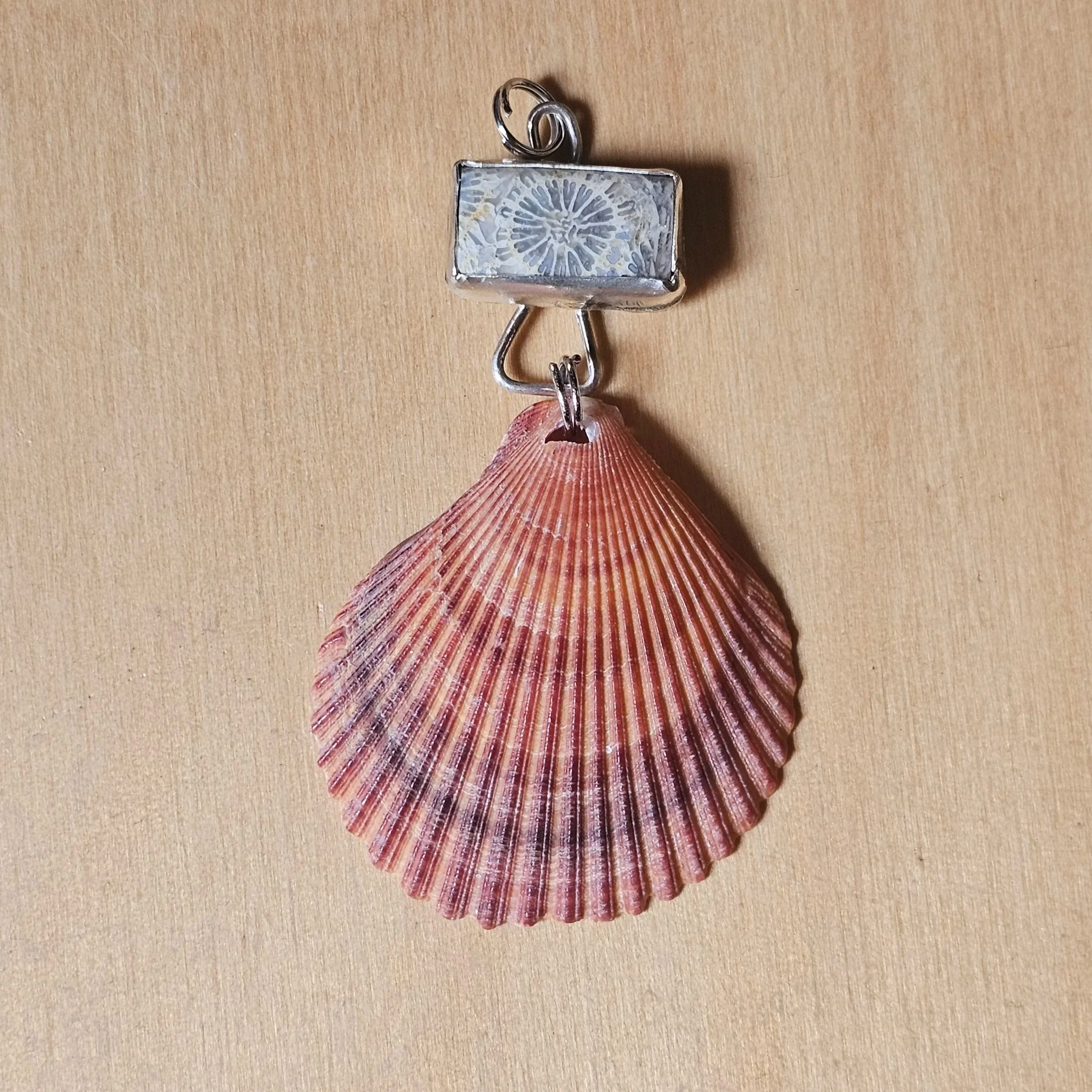 Sterling silver, fossilised coral and shell