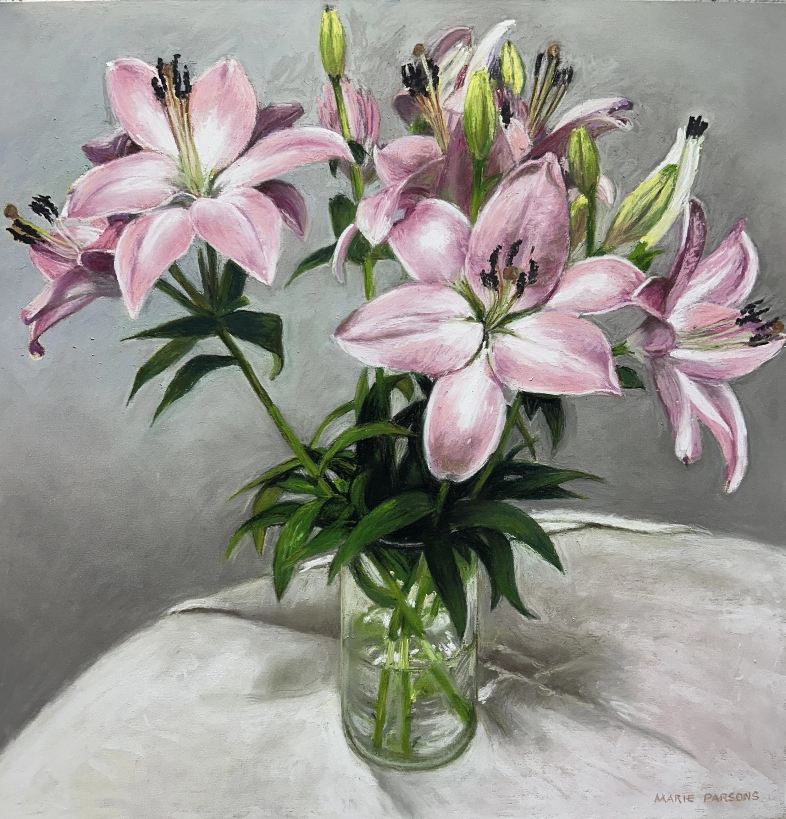 BETH'S LILLIES, Pastel, 50 x 50cm, Marie Parsons, $3,000