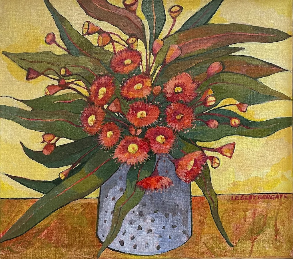  CORYMBIA FICIFOLIA RED FLOWERING GUM   Acrylic on Belgian linen  Lesley Redgate 46 x 51cm $2,800
