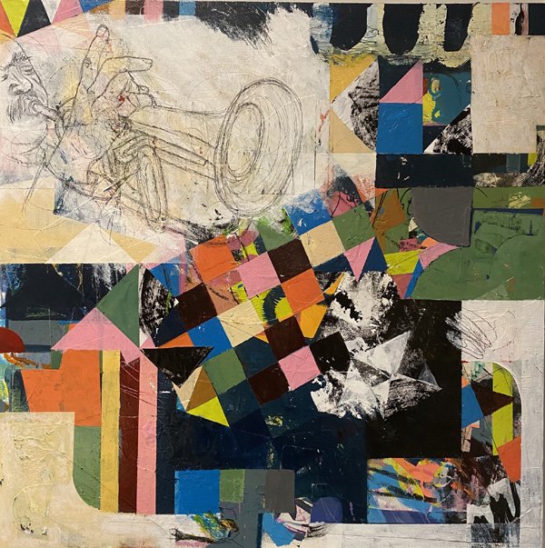 Calypso, Mixed media on wood, 70 x 70cm, Georgina Barnett, $800