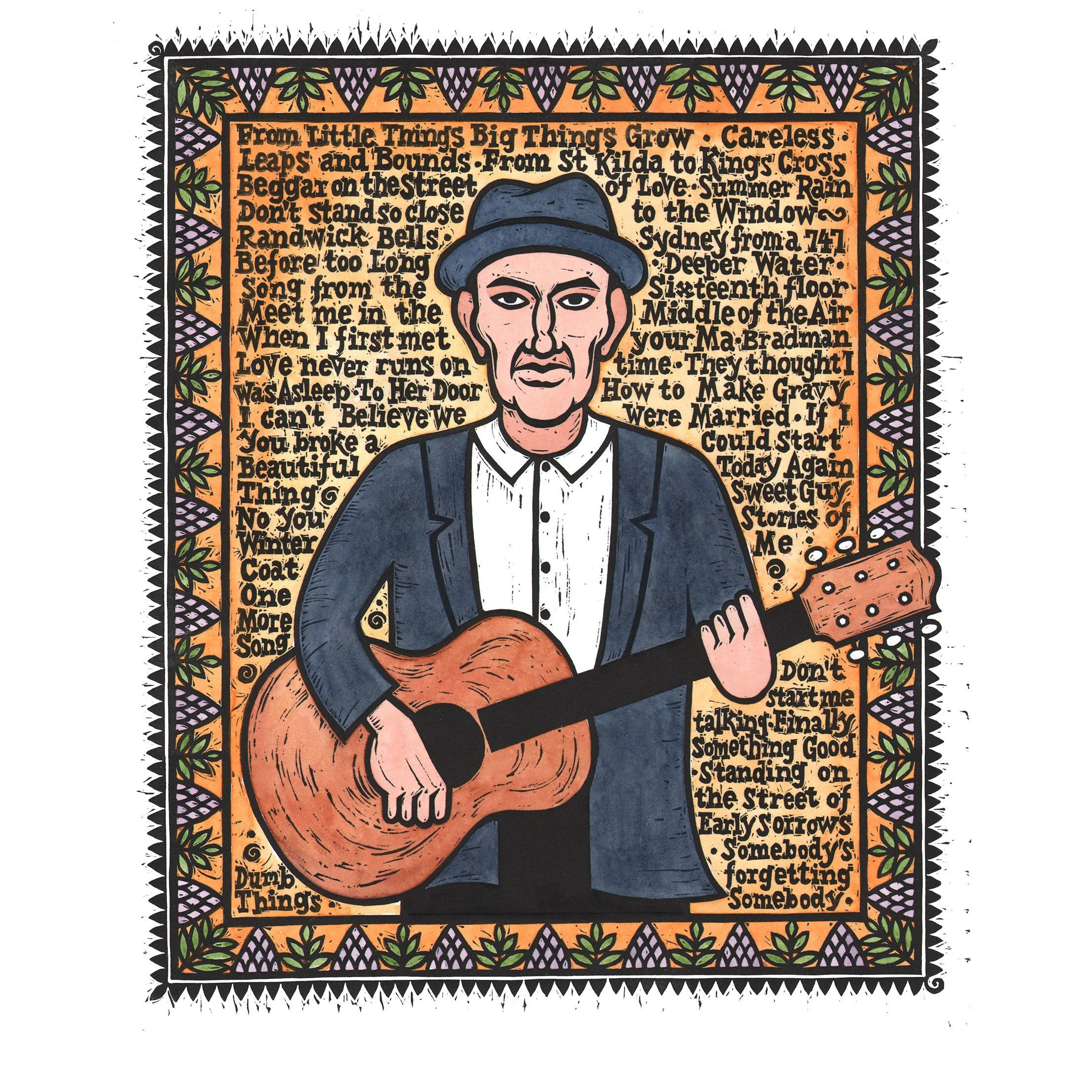  PAUL    Hand coloured lino print   51x43cm  Sally Heinrich  $500