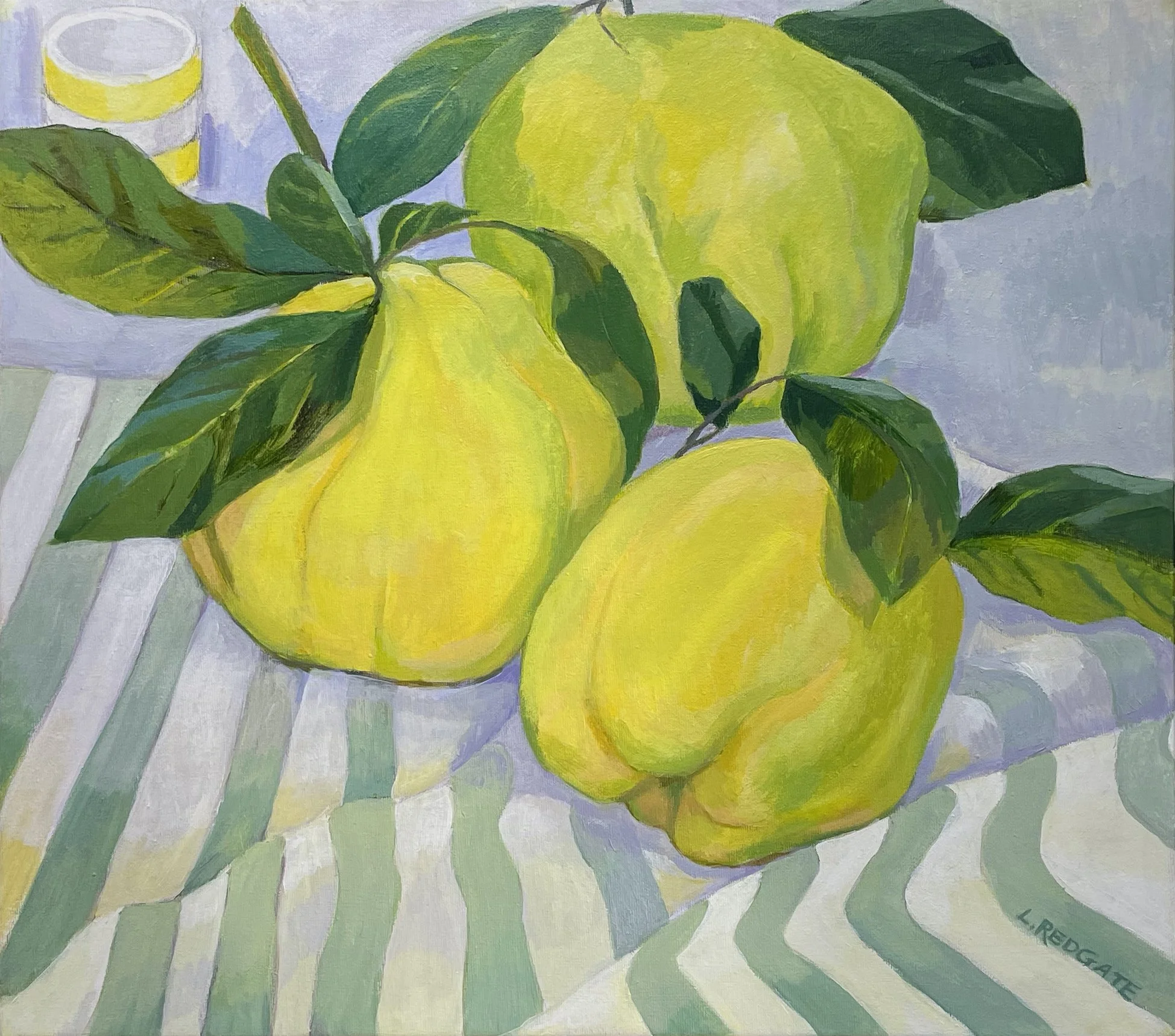  STILL LIFE WITH QUINCES   Acrylic on Belgian linen  Lesley Redgate 46 x 51cm $2,800
