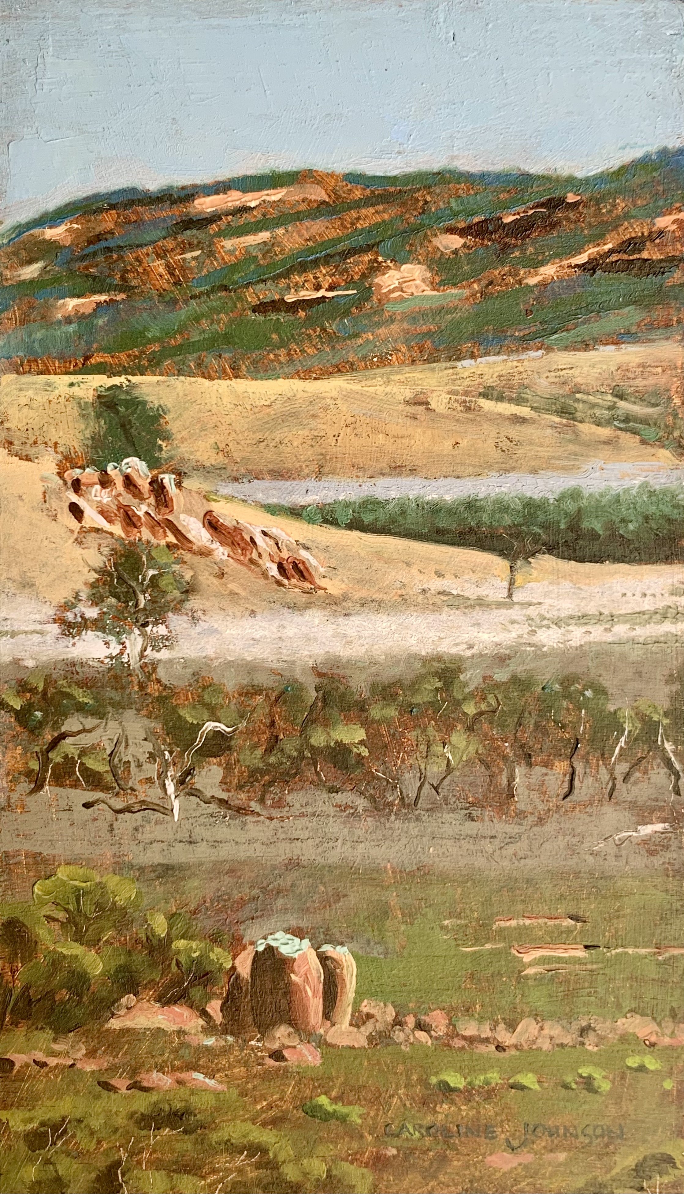A Composition of Layers, Oil on Pine Plank, 23 x 13cm, Caroline Johnson, $210