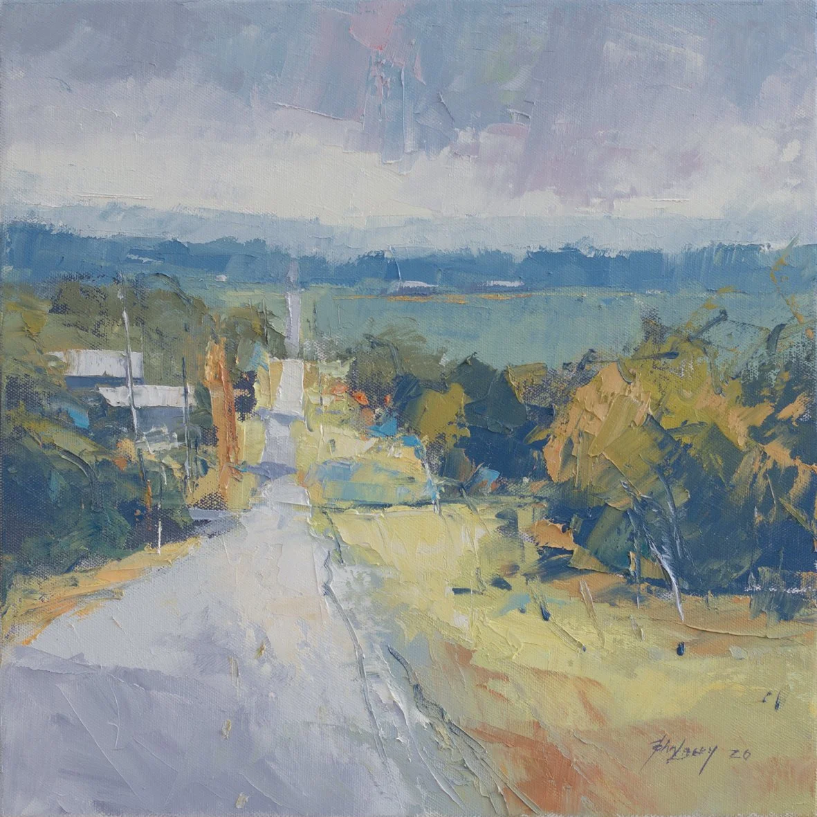  AFTER A SHOWER - CALIFORNIA ROAD   Oil on canvas  John Lacey 30 x 30cm $950