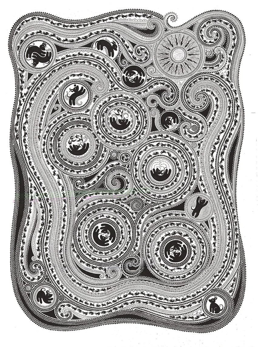  LITTLE BLACK DOG     Pen and ink    87x90cm  Sally Heinrich  $1800