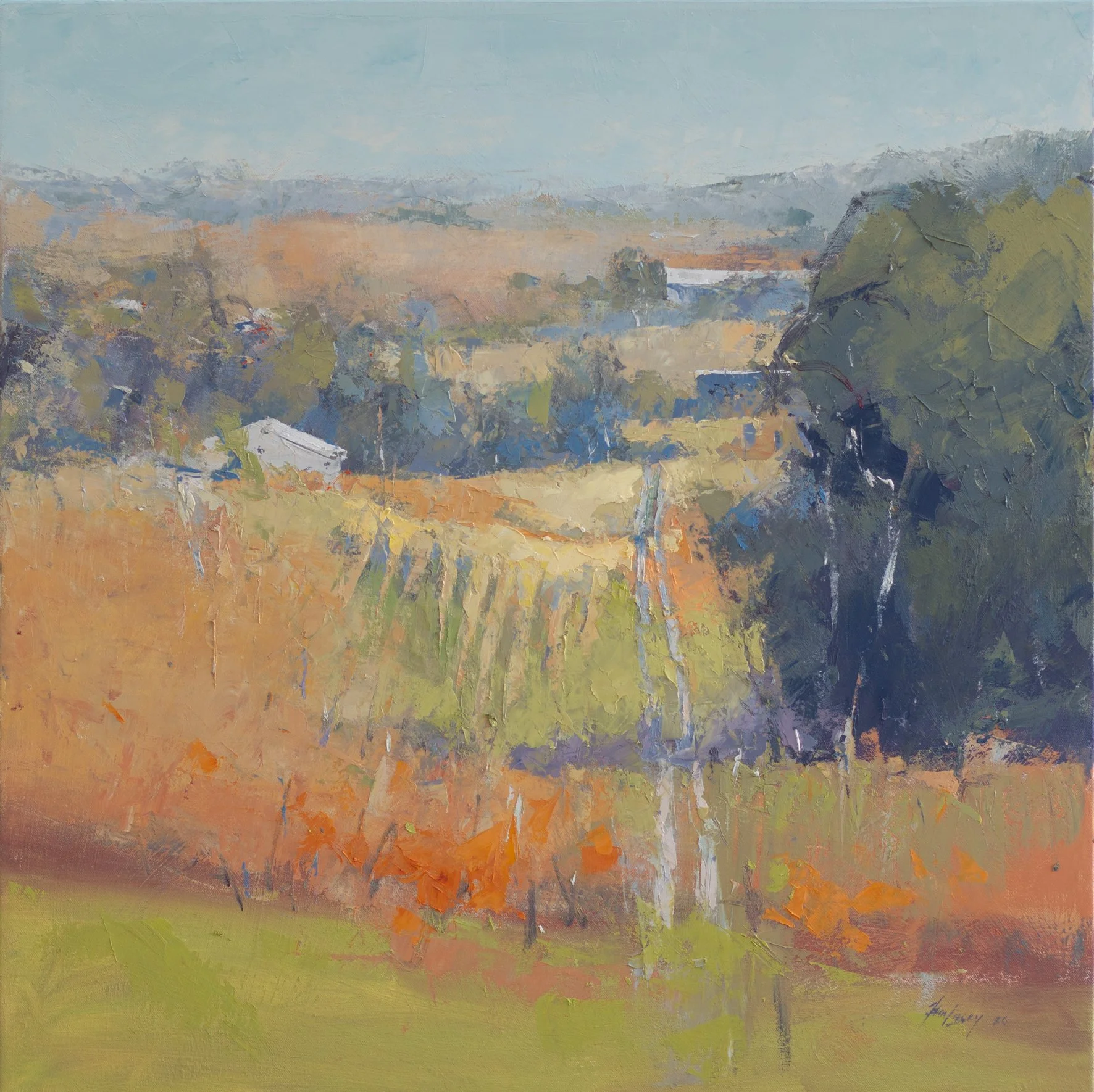 A painting of an Autumn country scene