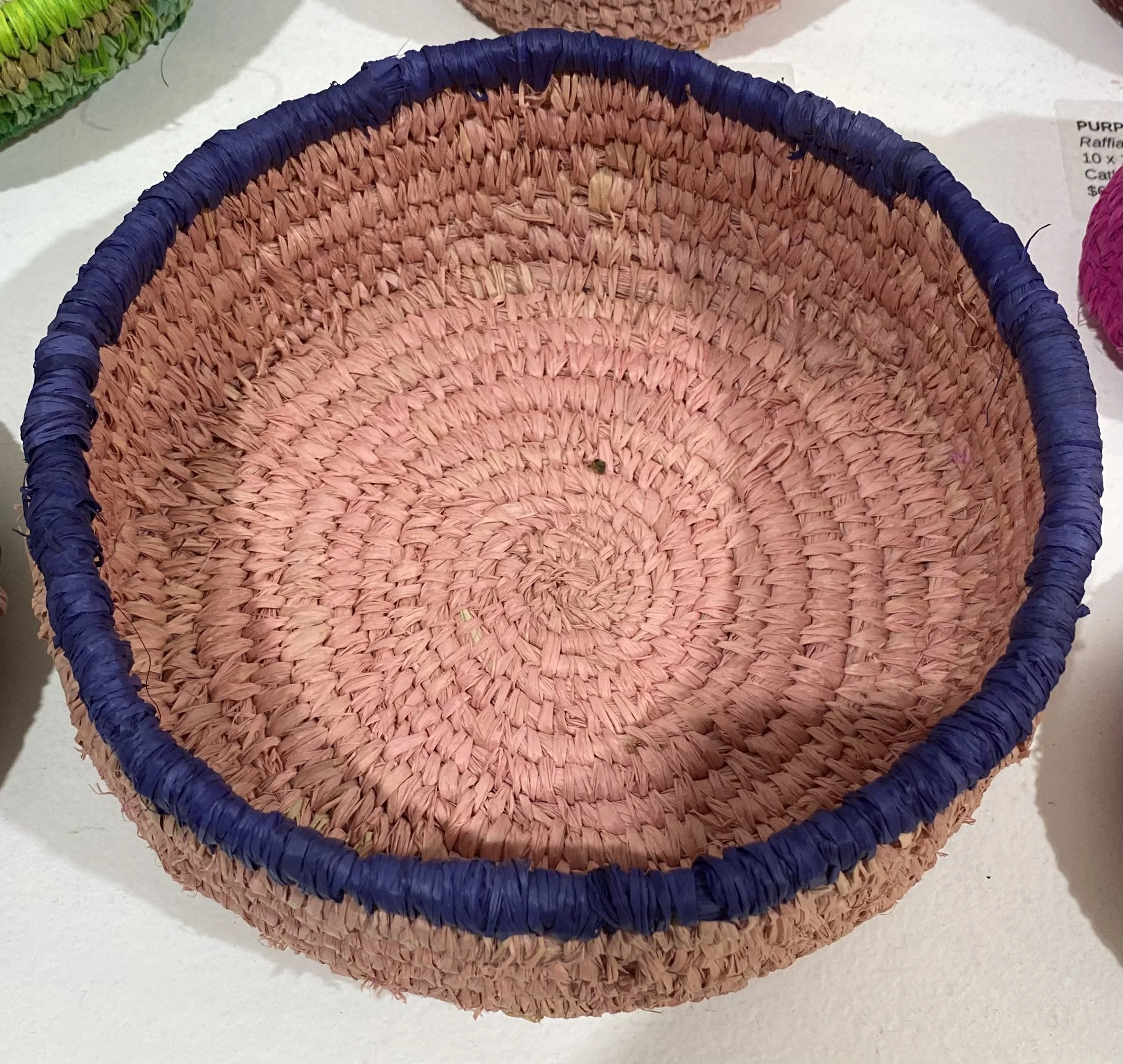  PINK AND BLUE BASKET     Raffia    Cathryn Charnock  $60
