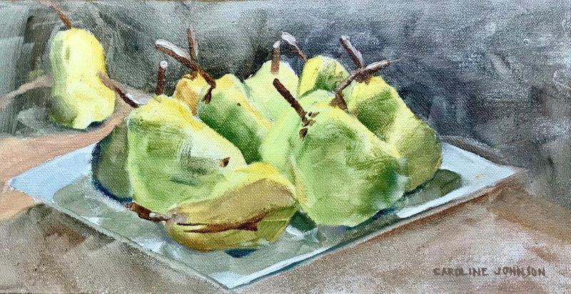 Plant Pear Trees for your Heirs, Oil on Cavas on Board, 14 x 27cm, Caroline Johnson, $150