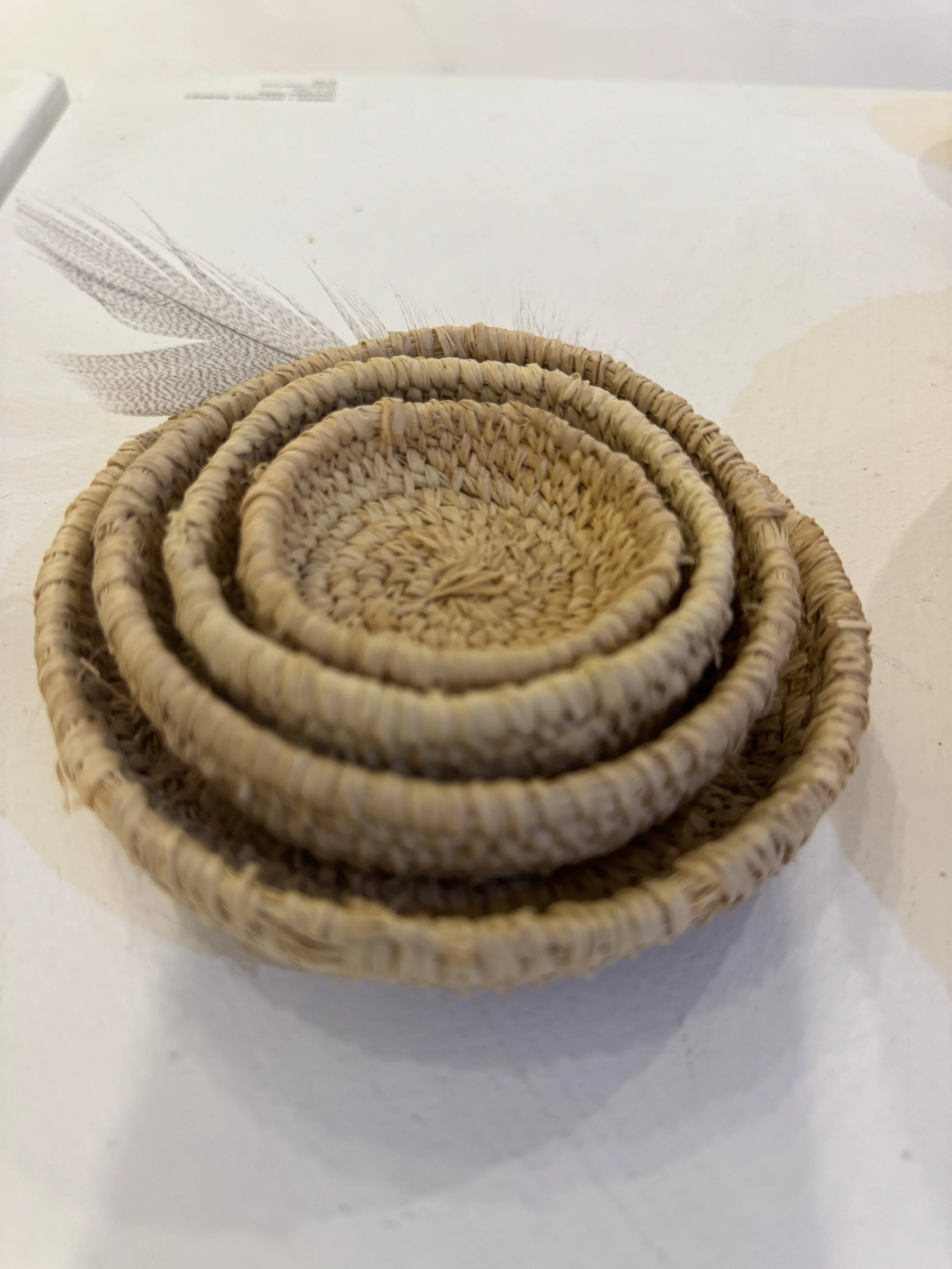 Jewellery Nests, Uncoated Raffia and Duck Feather, 13/9.5/8/6.5cm ea, Cathy Charnock, $48